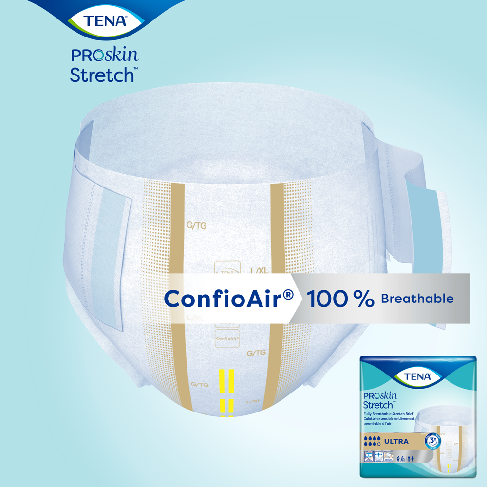 Braguita desechable para incontinencia unisex para adultos TENA ProSkin Stretch, extragrande/extragrande, alta absorción. Embalaje: caja.