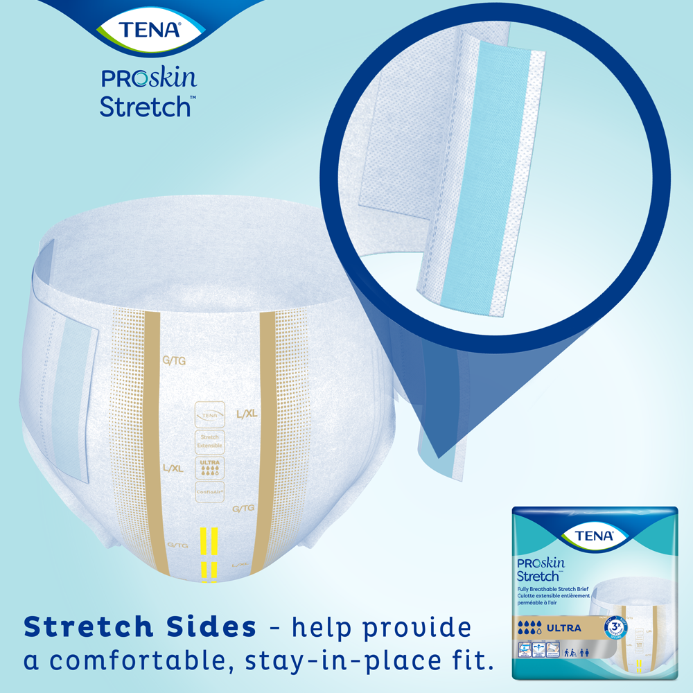 Braguita desechable para incontinencia unisex para adultos TENA ProSkin Stretch, extragrande/extragrande, alta absorción. Embalaje: caja.