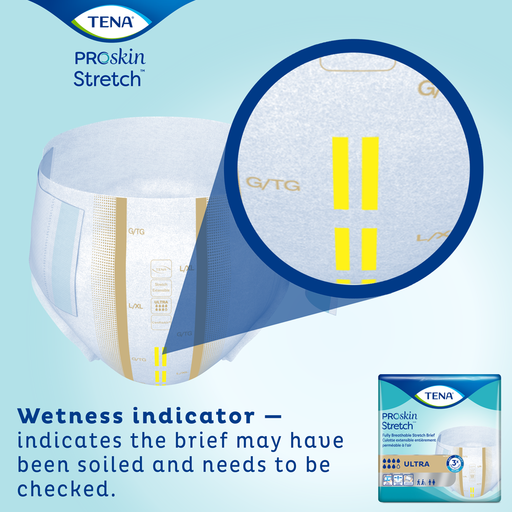 Braguita desechable para incontinencia unisex para adultos TENA ProSkin Stretch, extragrande/extragrande, alta absorción. Embalaje: caja.