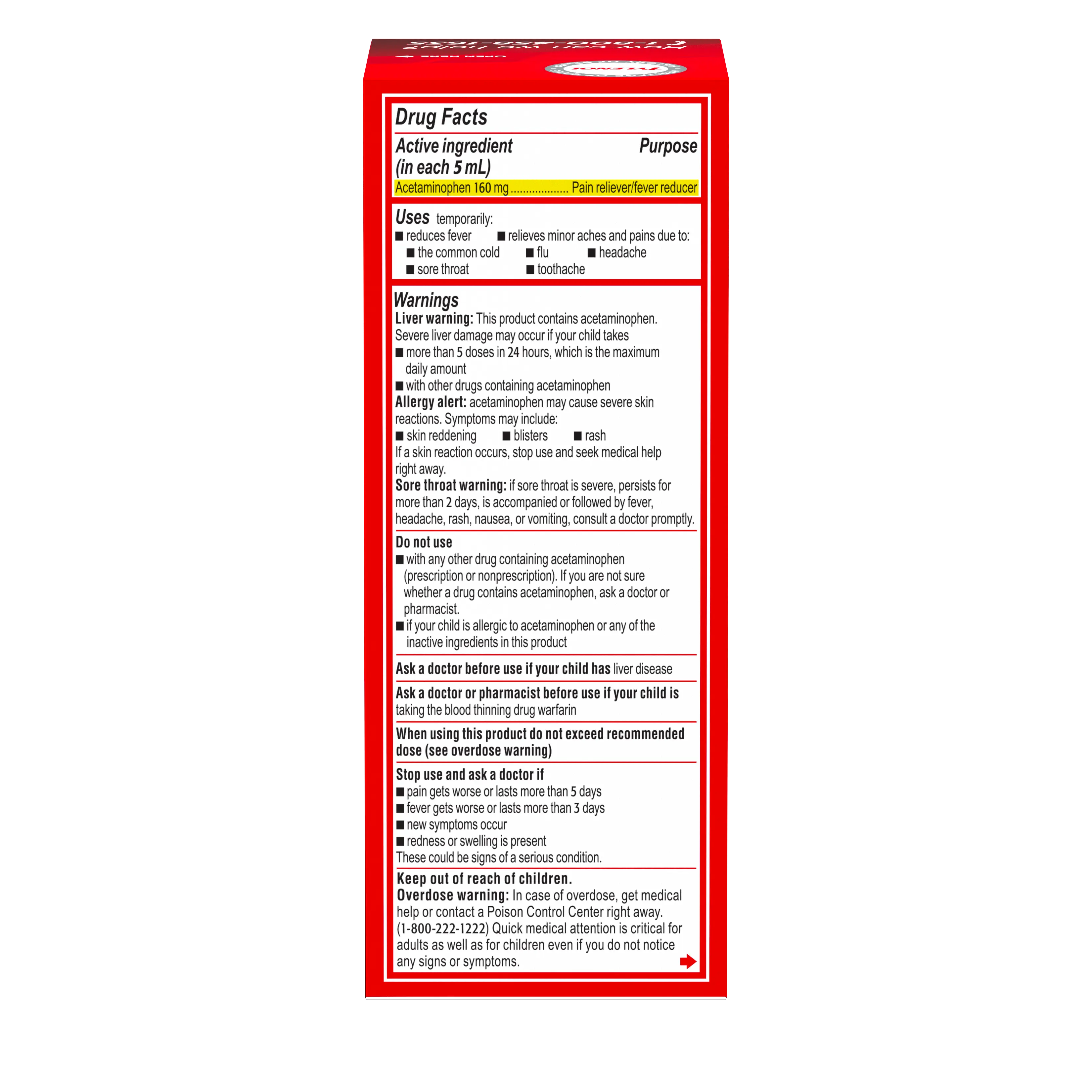 Children's Pain Relief Children's Tylenol 160 mg / 5 mL Strength Acetaminophen Oral Suspension 4 oz.,Packaging Type- Each