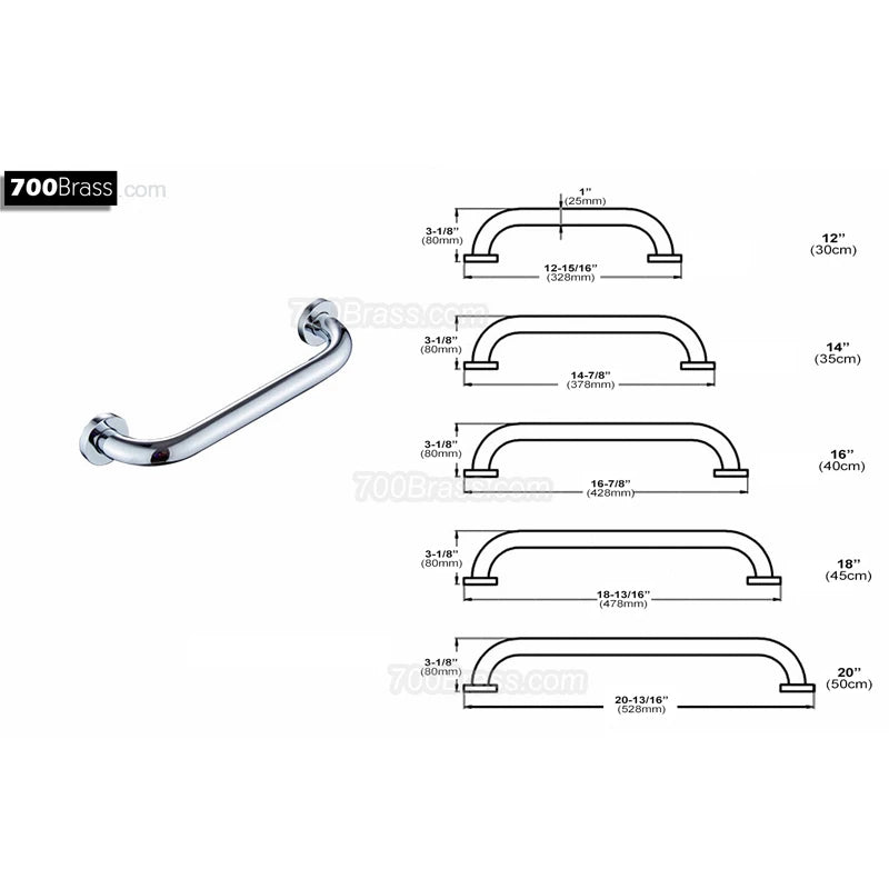 IMPEU Home Care 45cm Bathtub Grab Bar,  Good for Senior & Kids Shower Support, Heavy Duty, Solid Brass, Polished Chrome