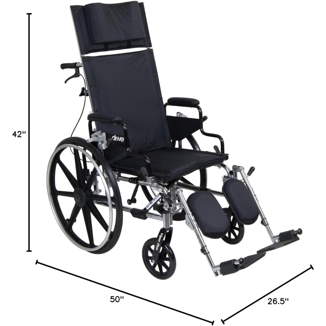 Drive Medical Viper Gt Wheelchair with Flip Back Rem Full Arms and swing-away foot rests ,24-inch composite Wheels ,300 lbs Weight Capacity ,18"w*16"d ,10960B