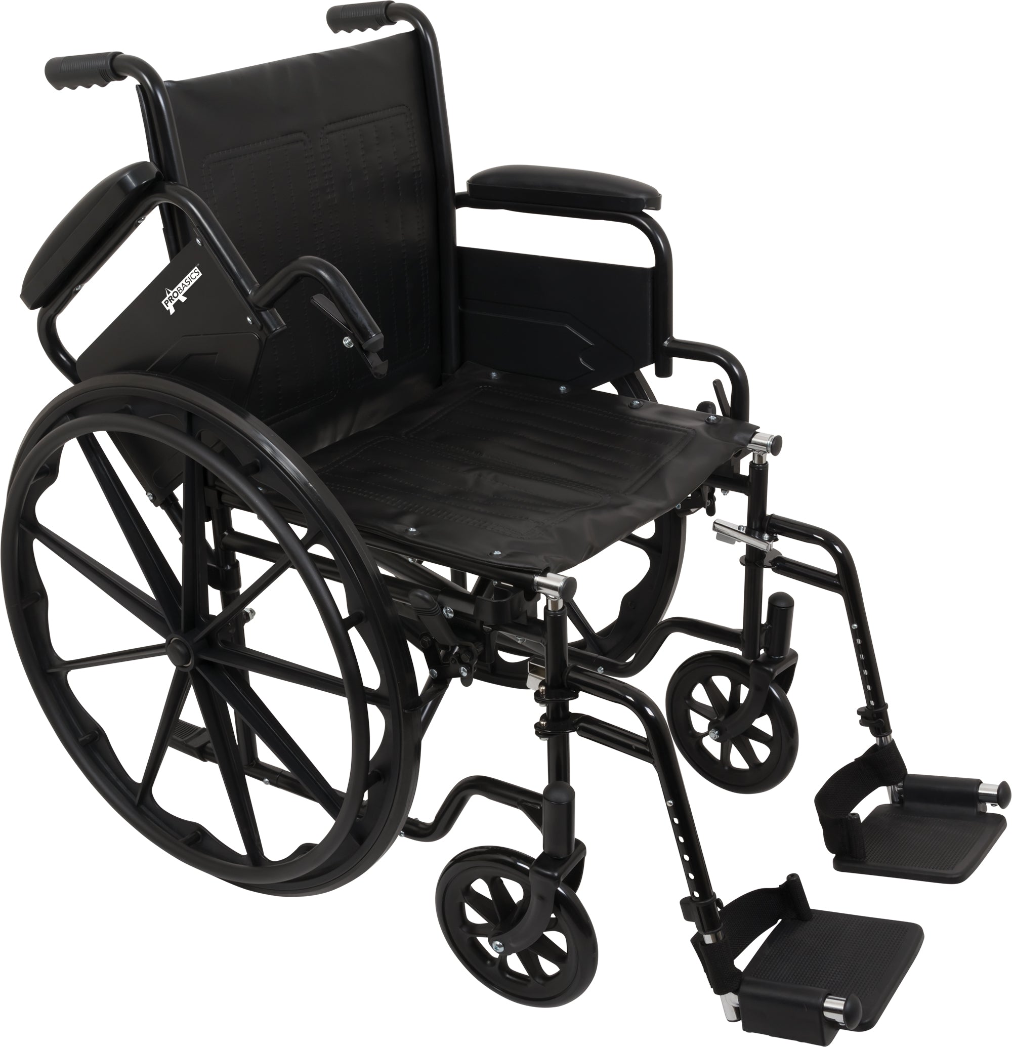 Probasics K1 Wheelchair with Flip-back padded upholstered armrests and Elevating Leg rest,Swing-Away Footrests ,8" x 1" Front 24" Back Wheels ,250 lbs Weight Capacity ,18x16inch ,WC11816DS