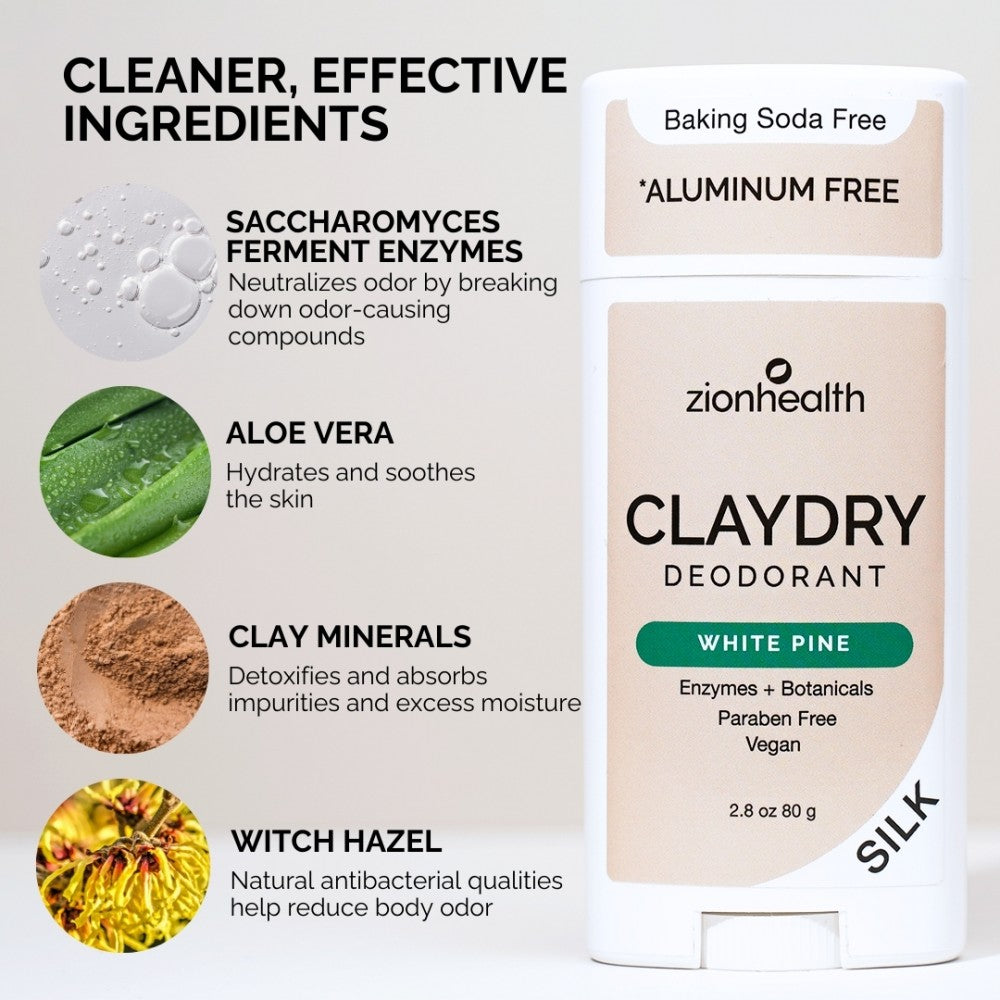 Zion Health Claydry Silk Deodorant - White Pine - 2.5 Oz