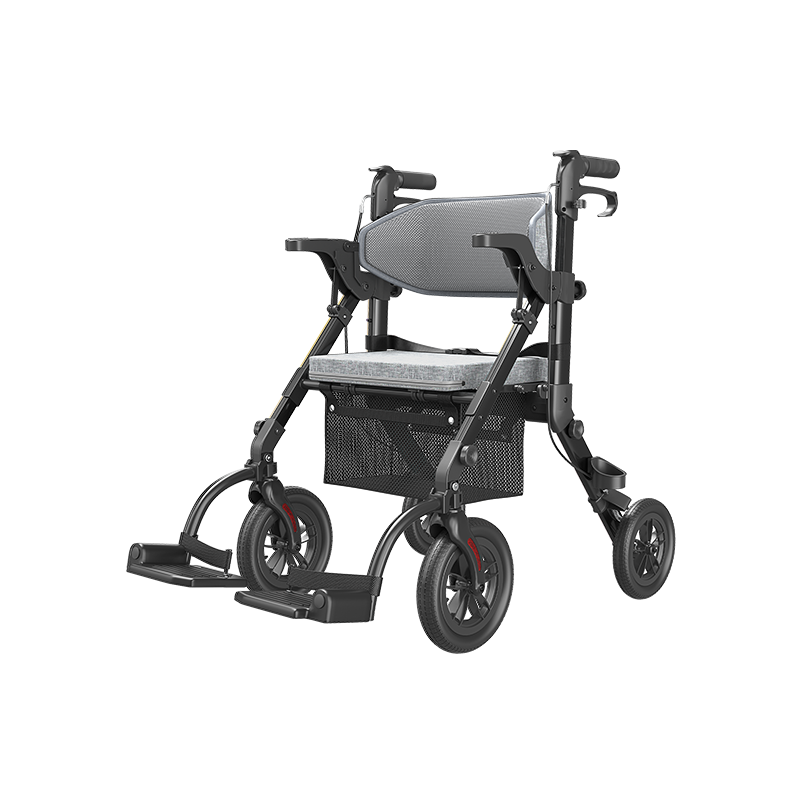 VOCIC Z51 Shift Combo 2 In 1 Rollator - Transport Chair Walker– Lightweight Aluminum Mobility Aid with Seat, Footrests & 300 lbs Capacity