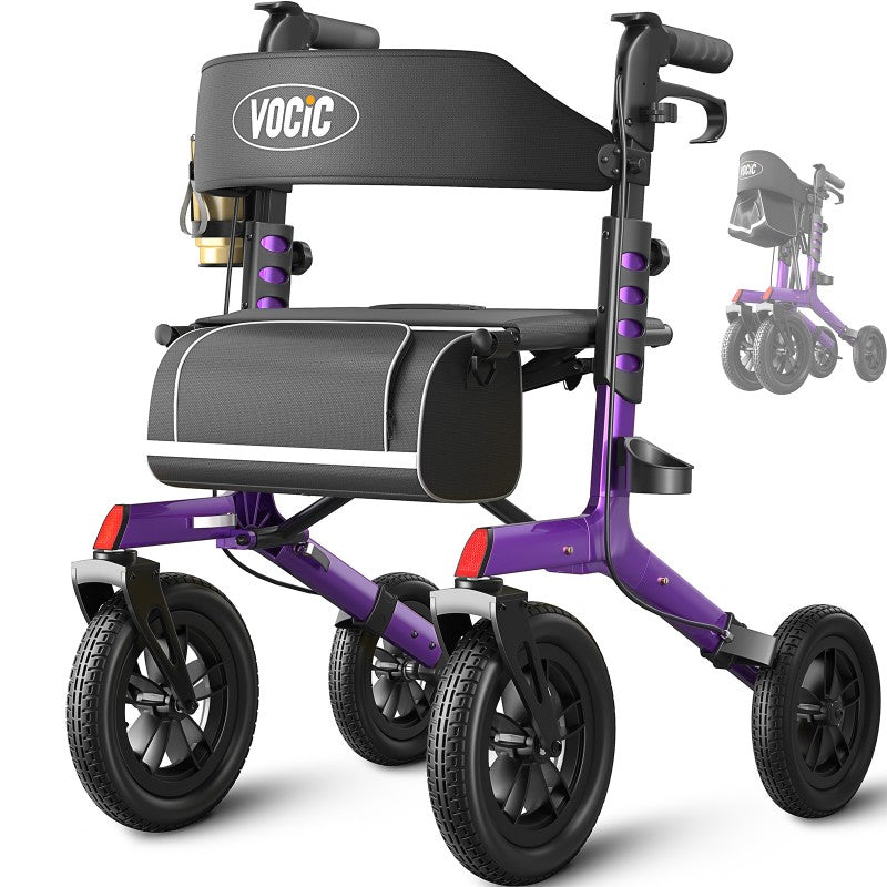 VOCIC Z57 All-Terrain Outdoor Rollator– Durable All-Terrain Mobility Aid with Comfortable Seat & Adjustable Handles