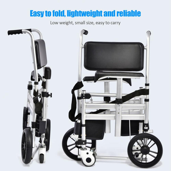 ZHON 3-in-1 Folding Shower Chair with Wheels - Durable Aluminum Support up to 450lbs, Adjustable Armrests & Safety Straps for Elderly & Handicap Care.