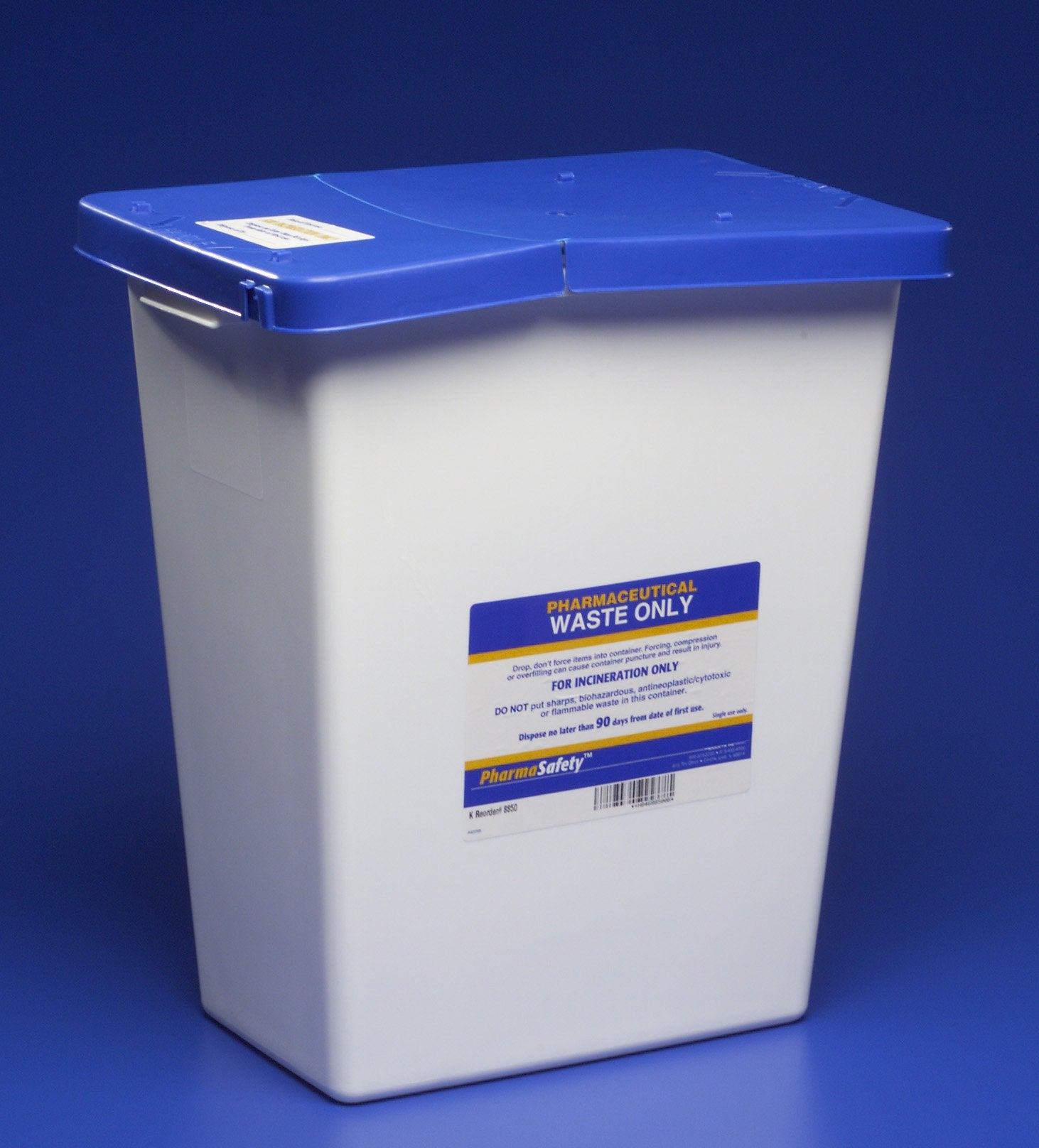 Pharmaceutical Waste Container PharmaSafety White Base 18-3/4 H X 12-3/4 D X 18-1/4 W Inch Vertical Entry 12 Gallon