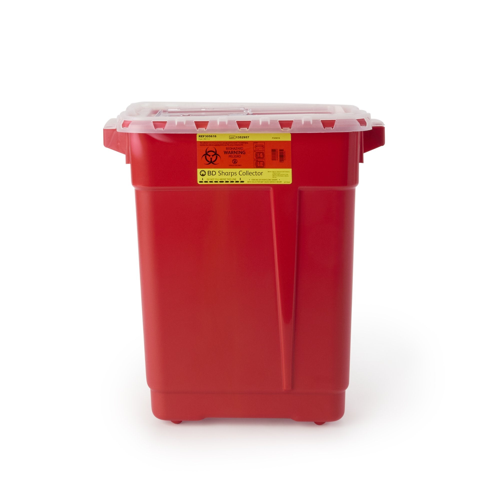 Sharps Container BD Red Base 18-1/2 X 17-3/4 X 11-3/4 Inch Vertical Entry 9 Gallon