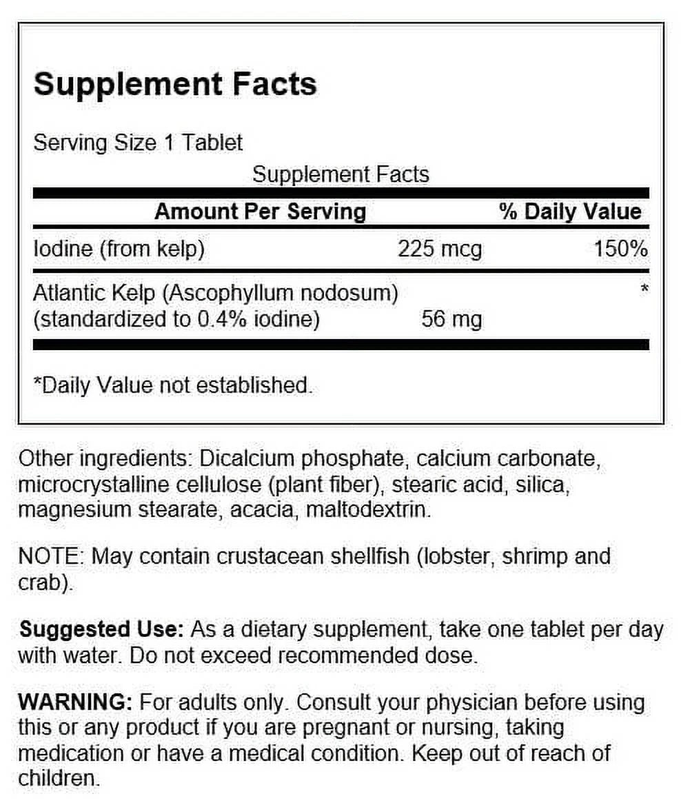 Kelp Iodine Source 225 Mcg 250 Tabs 2 Pack