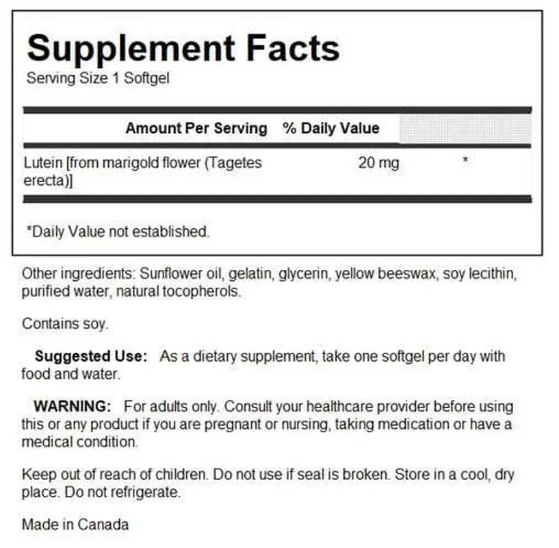 Lutein - High Potency 20 Mg 60 Softgels