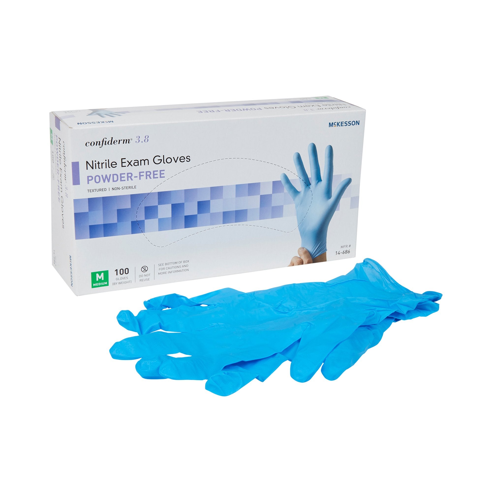 Exam Glove McKesson Confiderm 3.8 Medium NonSterile Nitrile Standard Cuff Length Textured Fingertips Blue Not Rated