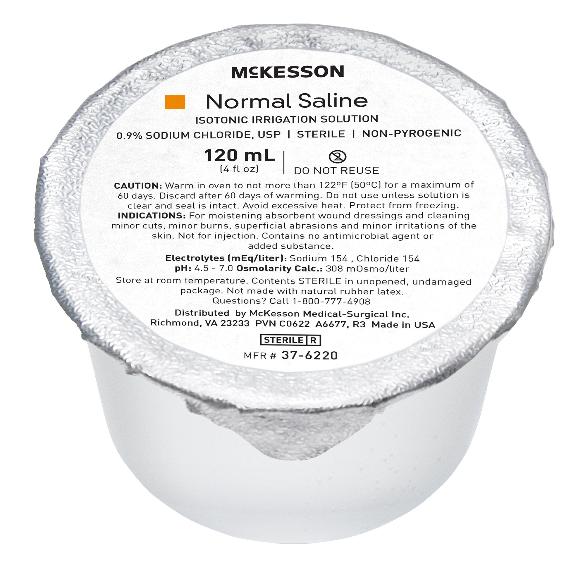 Irrigation Solution - OTC McKesson 0.9% Sodium Chloride Not for Injection Foil-Lidded Cup 120 mL