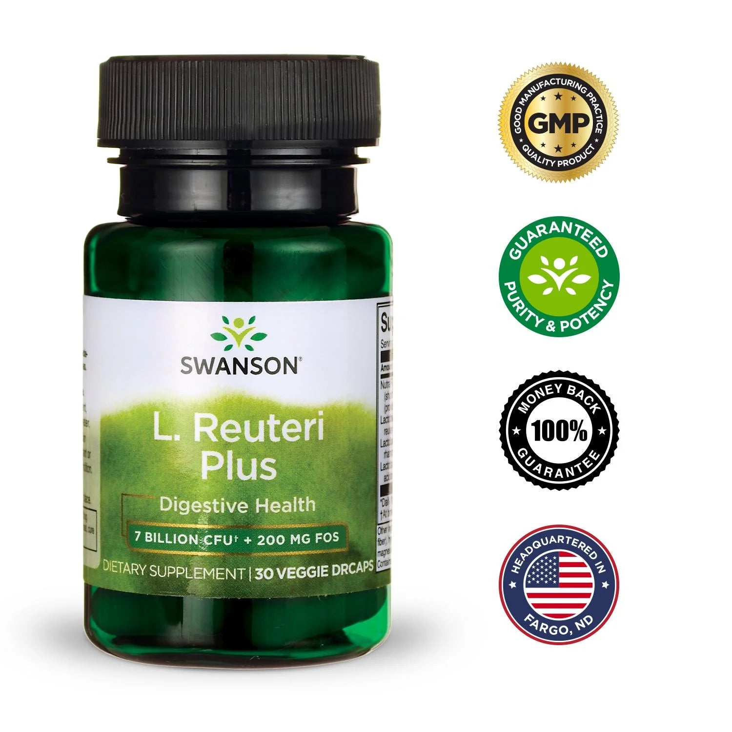 Swanson Lactobacillus Reuteri plus Probiotic Vegetable Capsules, 7 Billion Cfu, 30 Count