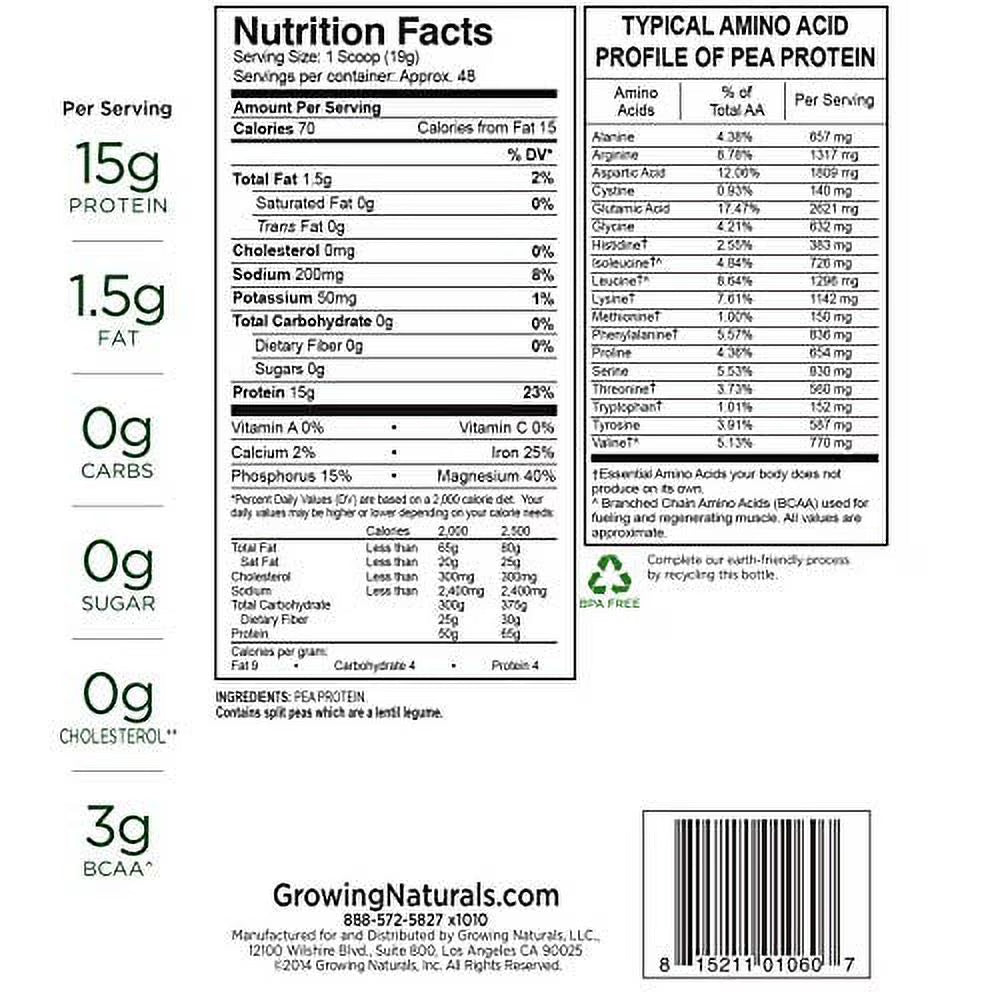Growing Naturals Pea Protein Powder - Original Flavor - 32.2 Oz