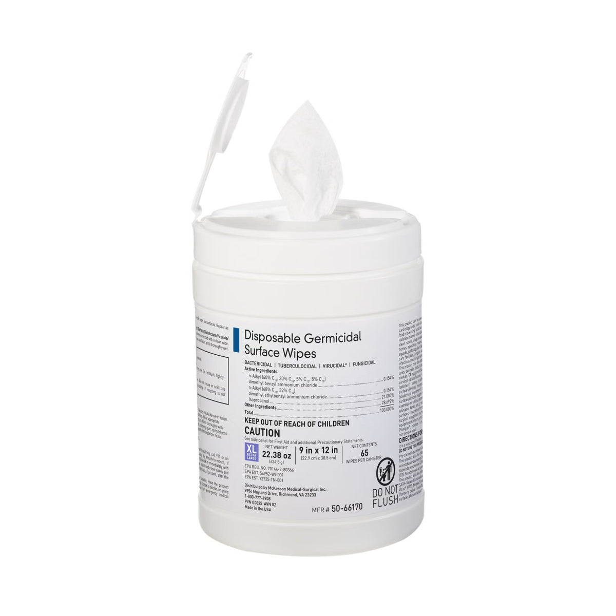 McKesson Surface Disinfectant Premoistened Manual Pull Wipe 65 Count Canister Alcohol Scent NonSterile | 12Box/Case Default Title