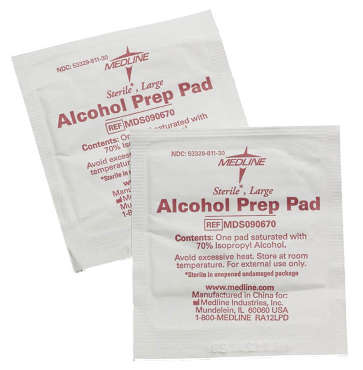 Alcohol Prep Pad Medline 70% Strength Isopropyl Alcohol Individual Packet Medium Sterile, Packaging Type- Box