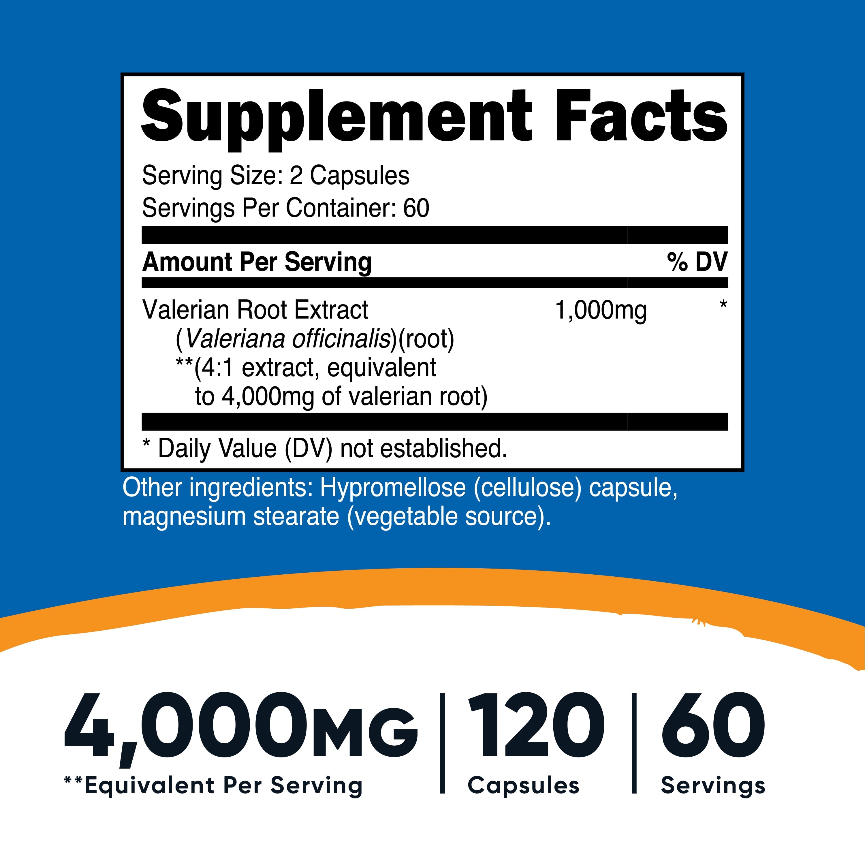 Valerian Root Capsules (4000Mg) 120 Capsules - Gluten Free Supplement