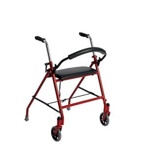 Dual Release Folding Walker with Wheels and Seat Adjustable Height drive Aluminum Frame 300 lbs. Weight Capacity 29 to 38 Inch Height