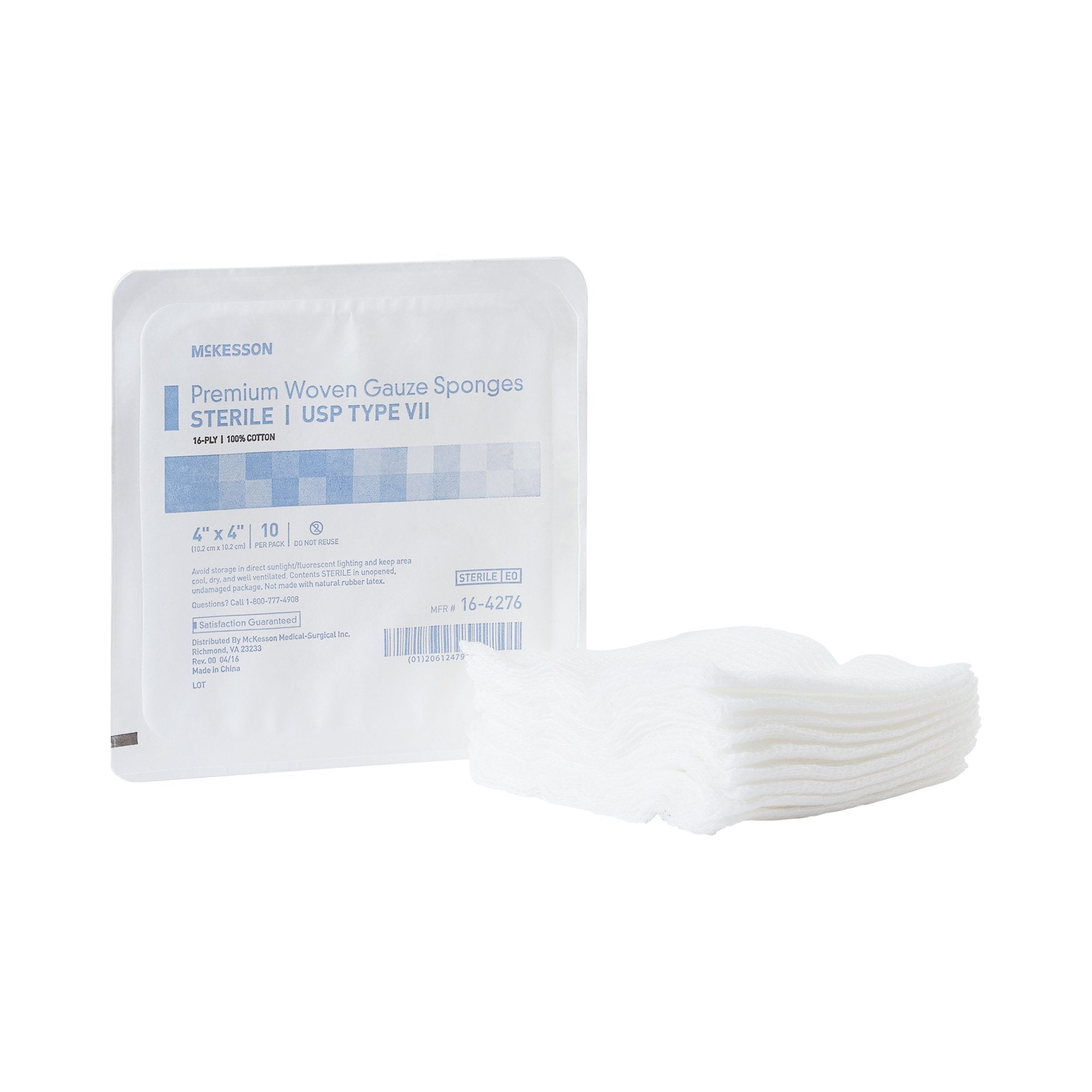 Gauze Sponge McKesson 4 X 4 Inch 16-Ply Sterile 10 per Tray, Packaging Type- Case