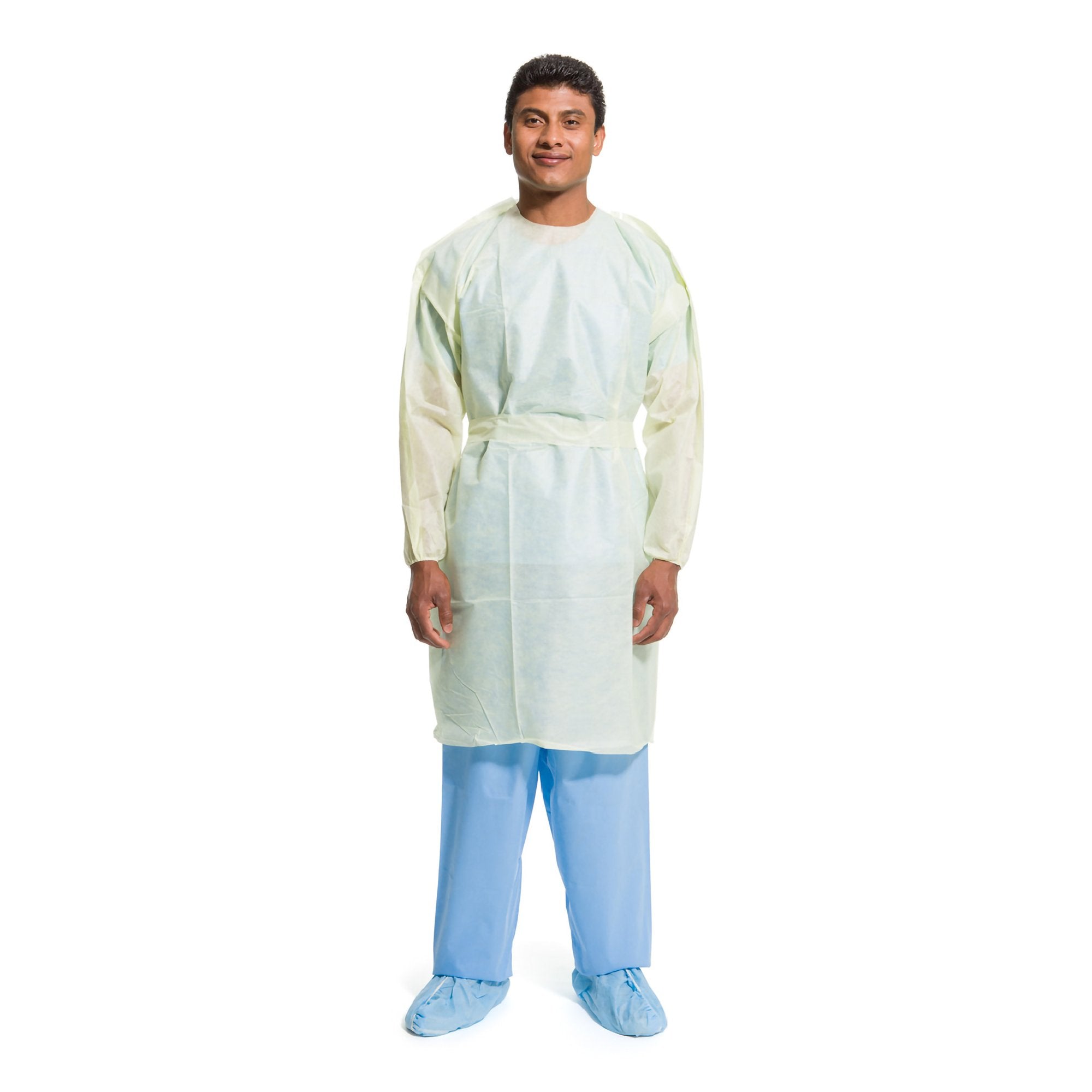 Protective Procedure Gown Halyard Basics One Size Fits Most Yellow NonSterile AAMI Level 2 Disposable, Packaging Type- Case