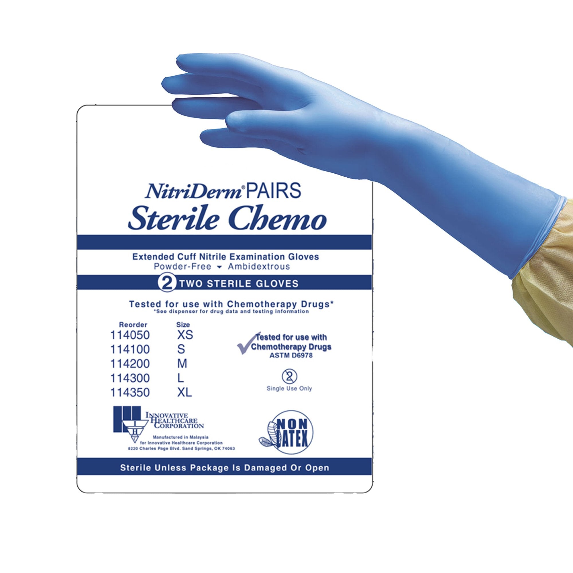 Exam Glove NitriDerm EC Medium Sterile Pair Nitrile Extended Cuff Length Smooth Blue Chemo Tested
