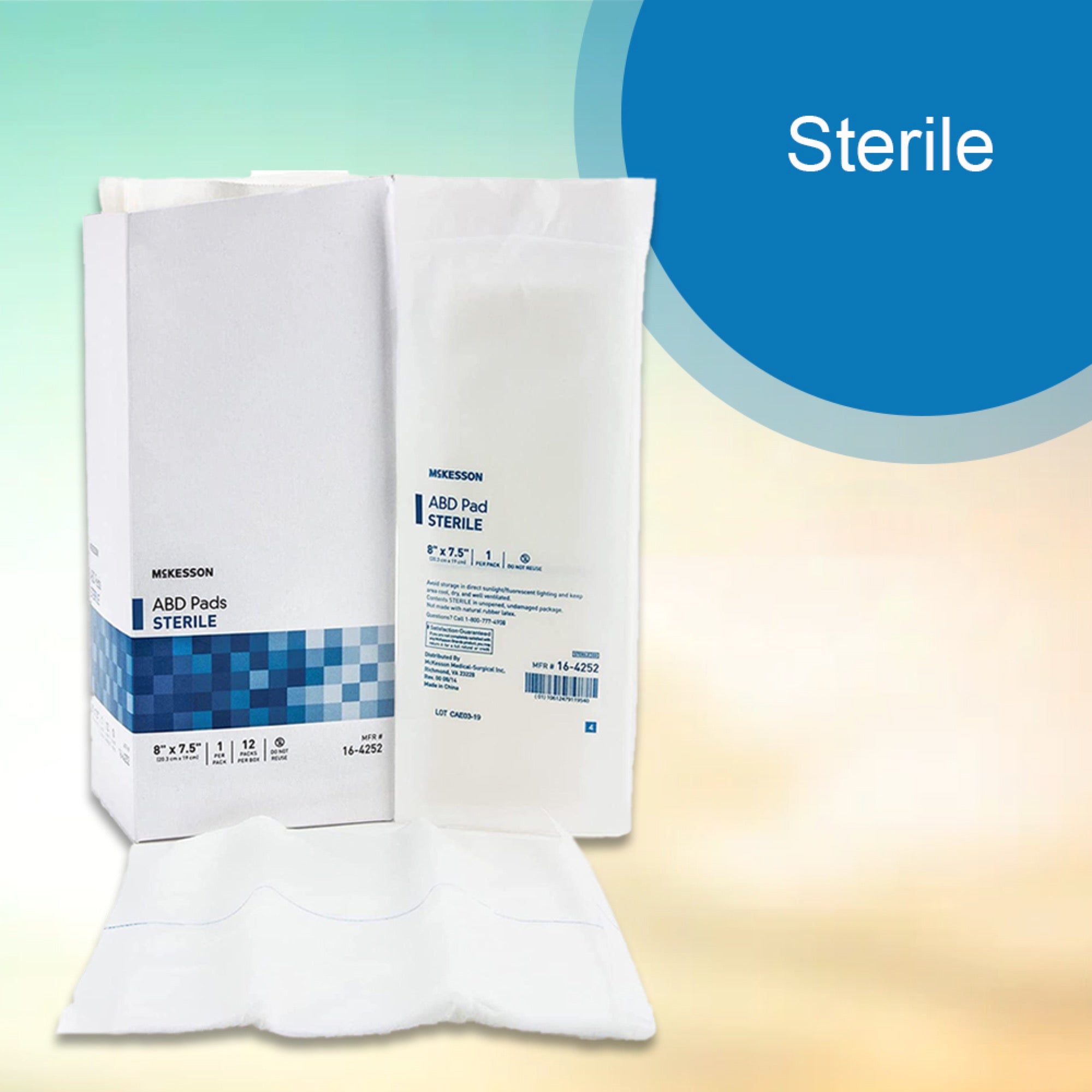abdominal pad mckesson 7 1 2 x 8 inch sterile 1 per pack packaging type box