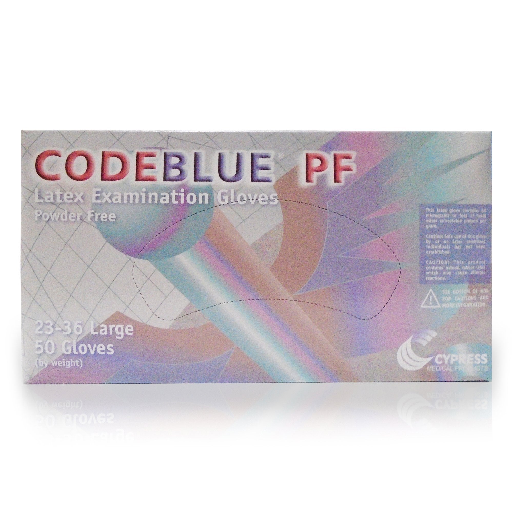 Exam Glove CODEBLUE PF Large NonSterile Latex Extended Cuff Length Fully Textured Blue Not Rated, Packaging Type- Box