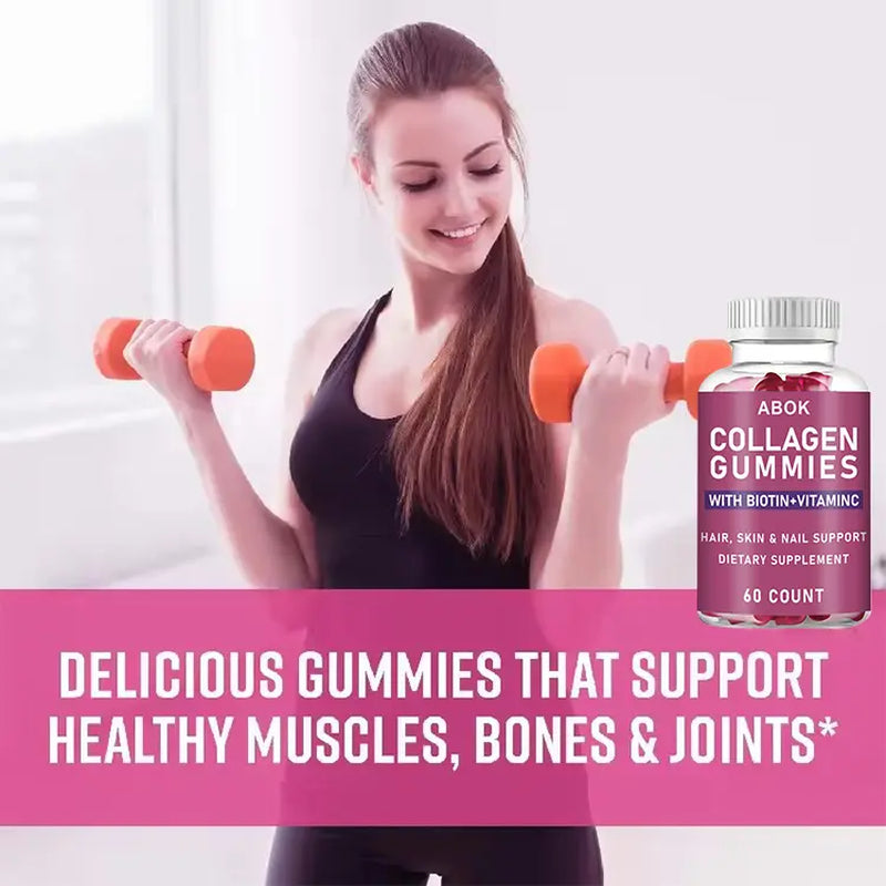 ABOK Hydrolyzed Collagen Gummies   60 Vegetarian Capsules   Enhanced with Vitamin C, Biotin, and Selenium