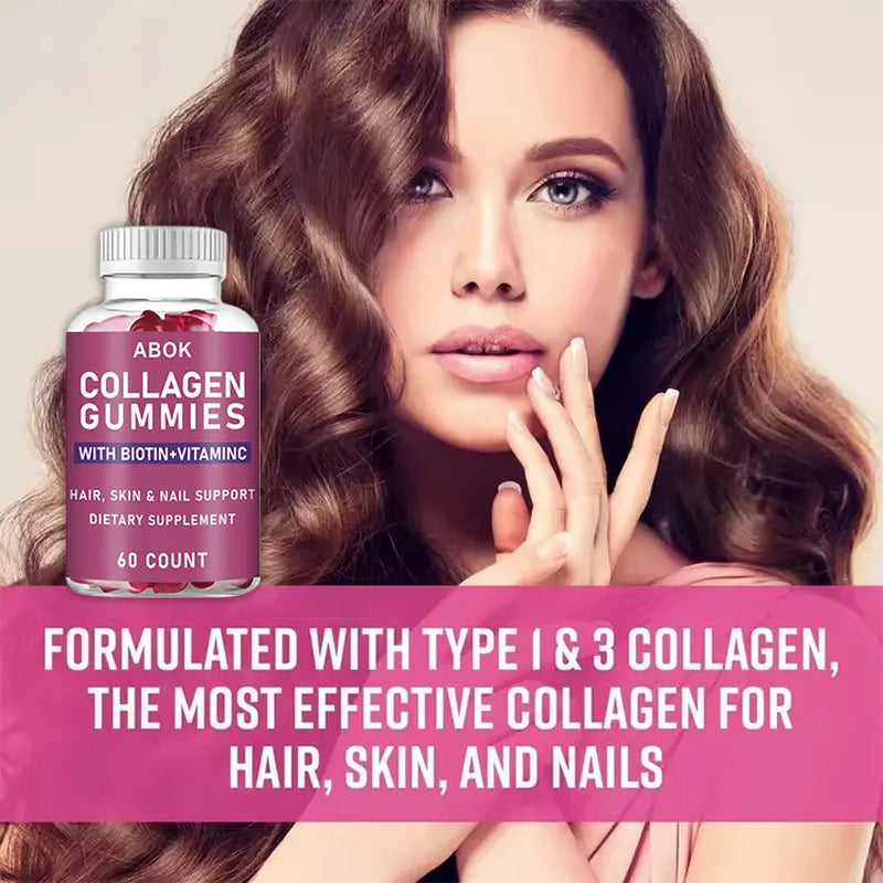 ABOK Hydrolyzed Collagen Gummies   60 Vegetarian Capsules   Enhanced with Vitamin C, Biotin, and Selenium