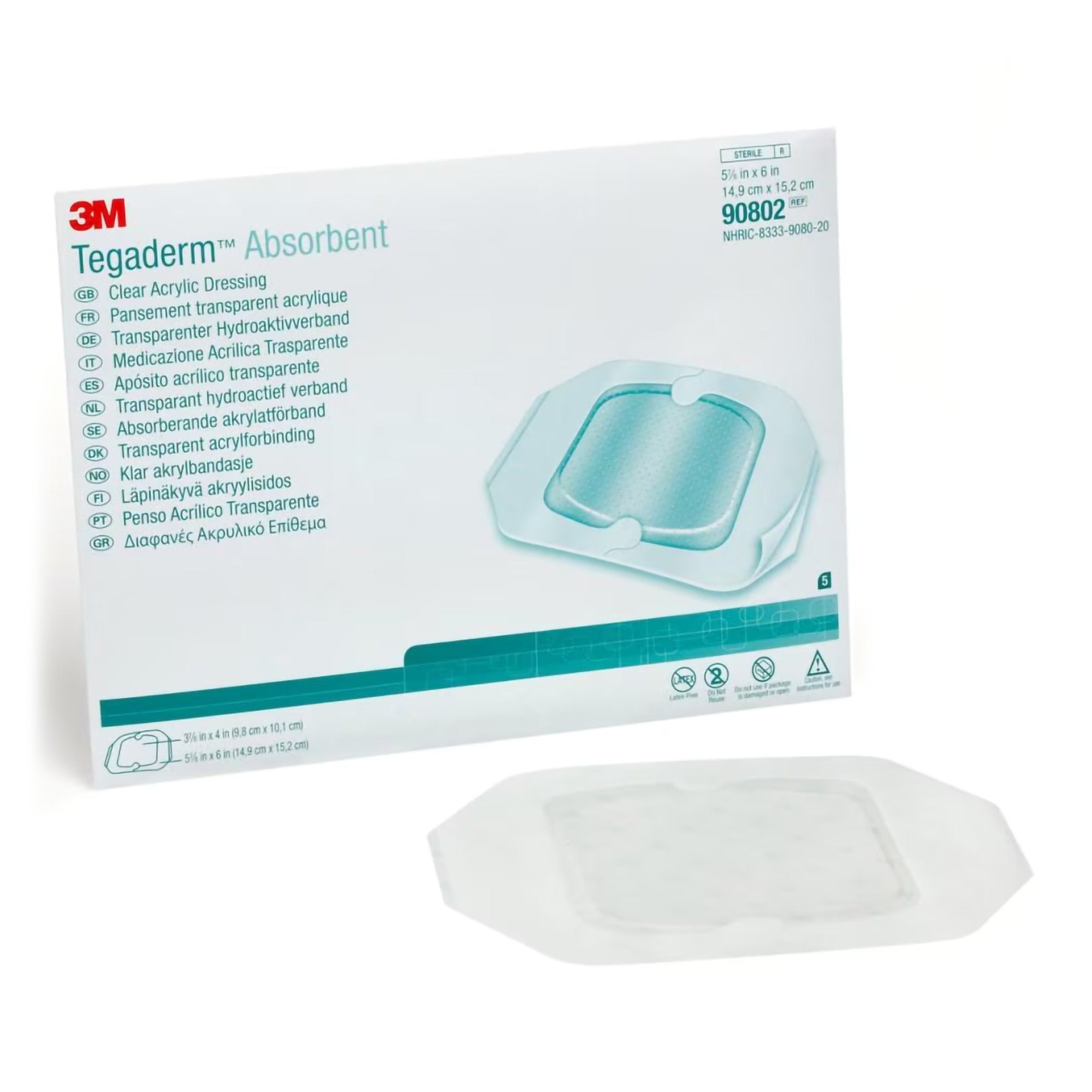 Absorbent Transparent Film Dressing 3M Tegaderm Absorbent 5 7/8 X 6 Inch Rectangle Sterile