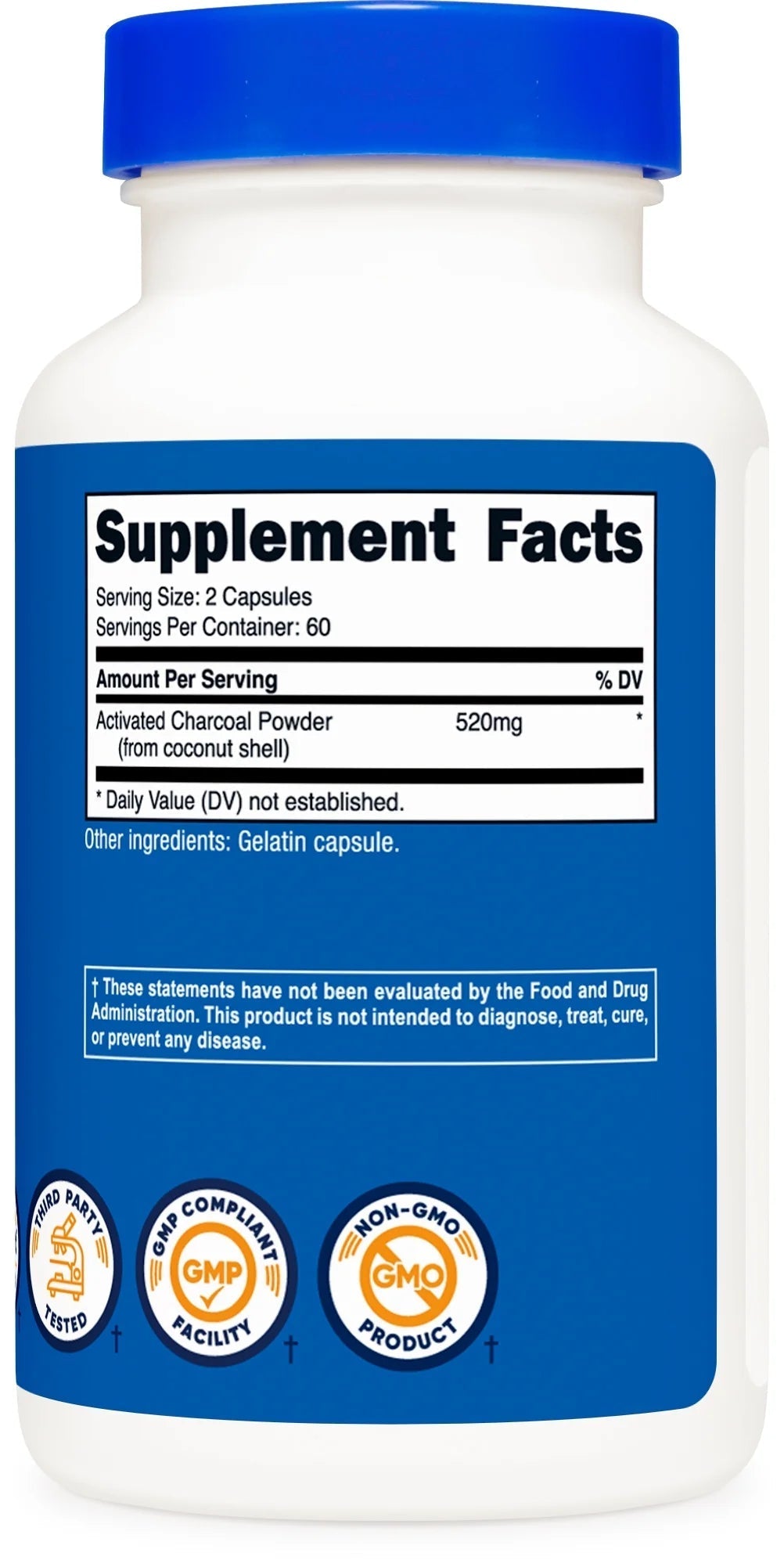 Activated Charcoal 520Mg, 120 Capsules   Non Gmo & Gluten Free Supplement