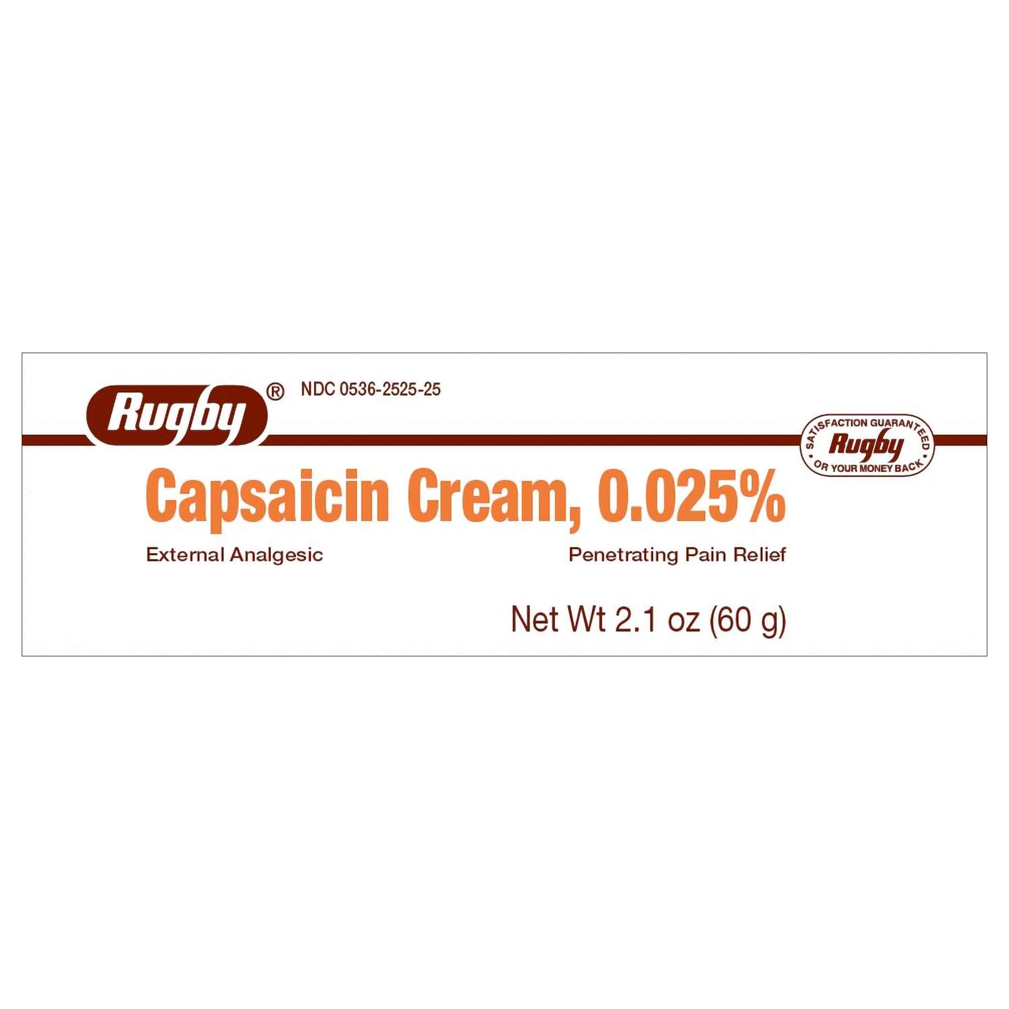 Topical Pain Relief Rugby 0.025% Strength Capsaicin Cream 2.1 oz.