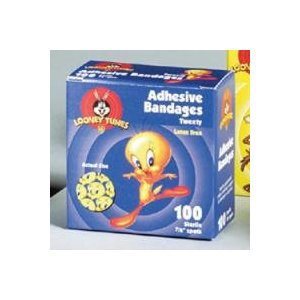 Adhesive Spot Bandage Looney Tunes 7/8 Inch Plastic Round Kid Design (Tweety and Taz) Sterile