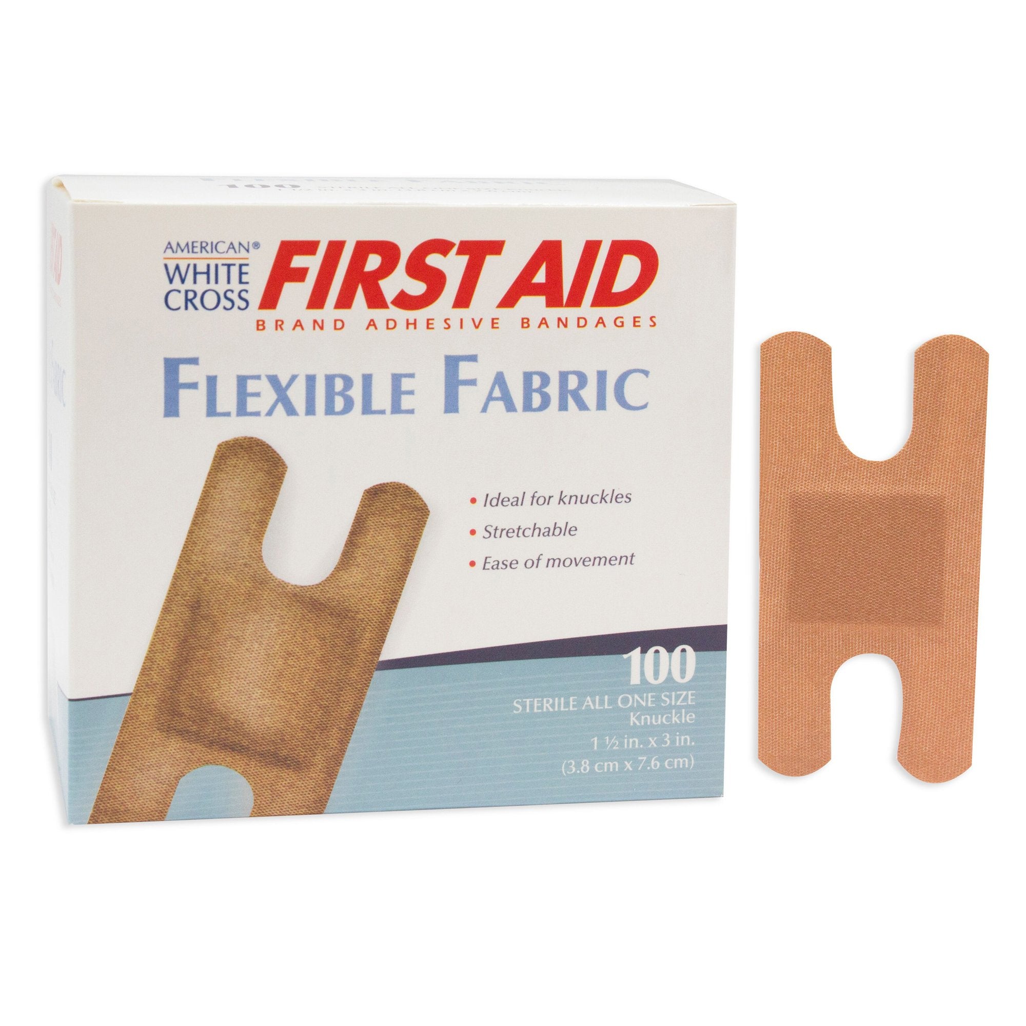 Adhesive Strip American White Cross 1 1/2 X 3 Inch Fabric Knuckle Tan Sterile