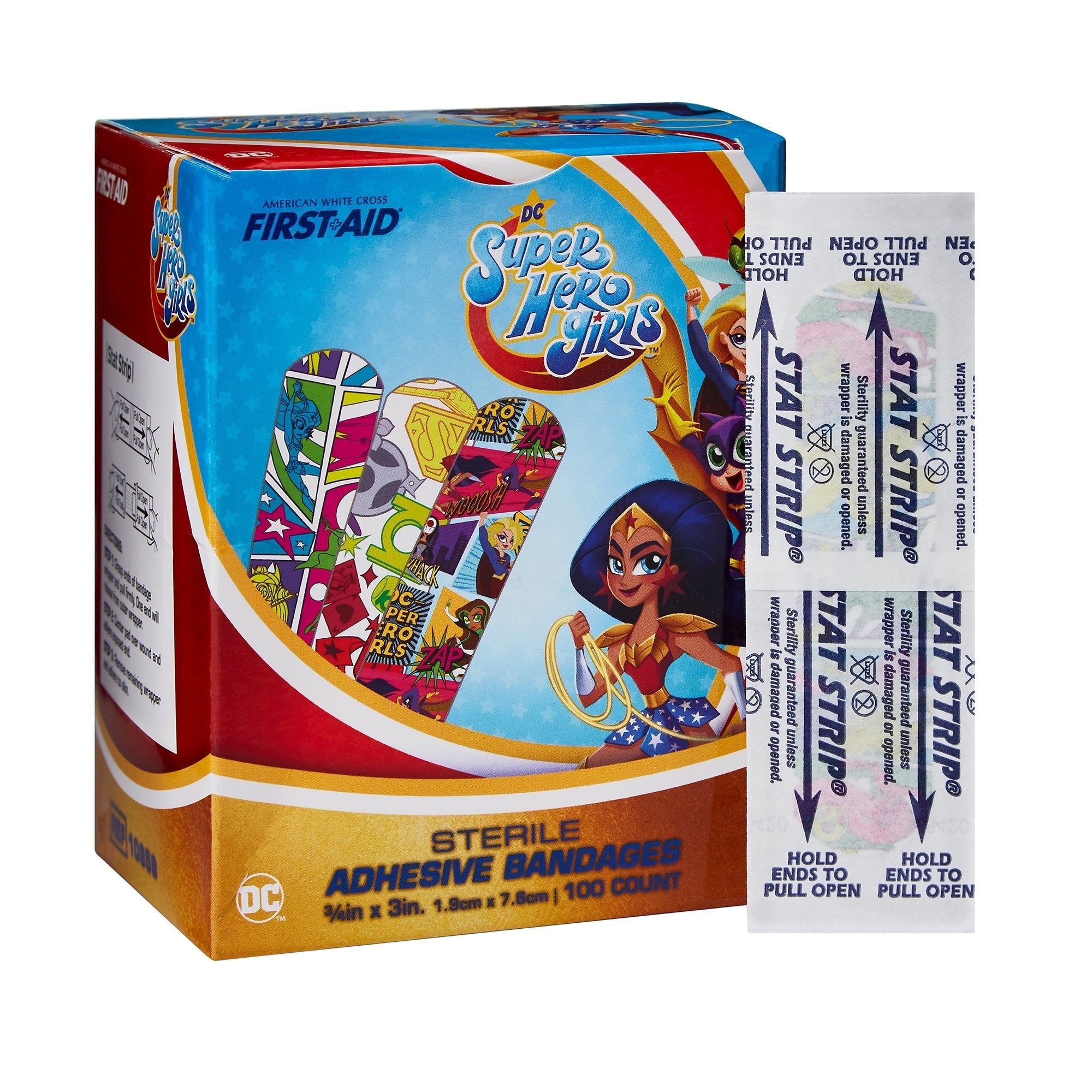 Adhesive Strip American White Cross Stat Strip 3/4 X 3 Inch Plastic Rectangle Kid Design (DC Super Hero Girls) Sterile