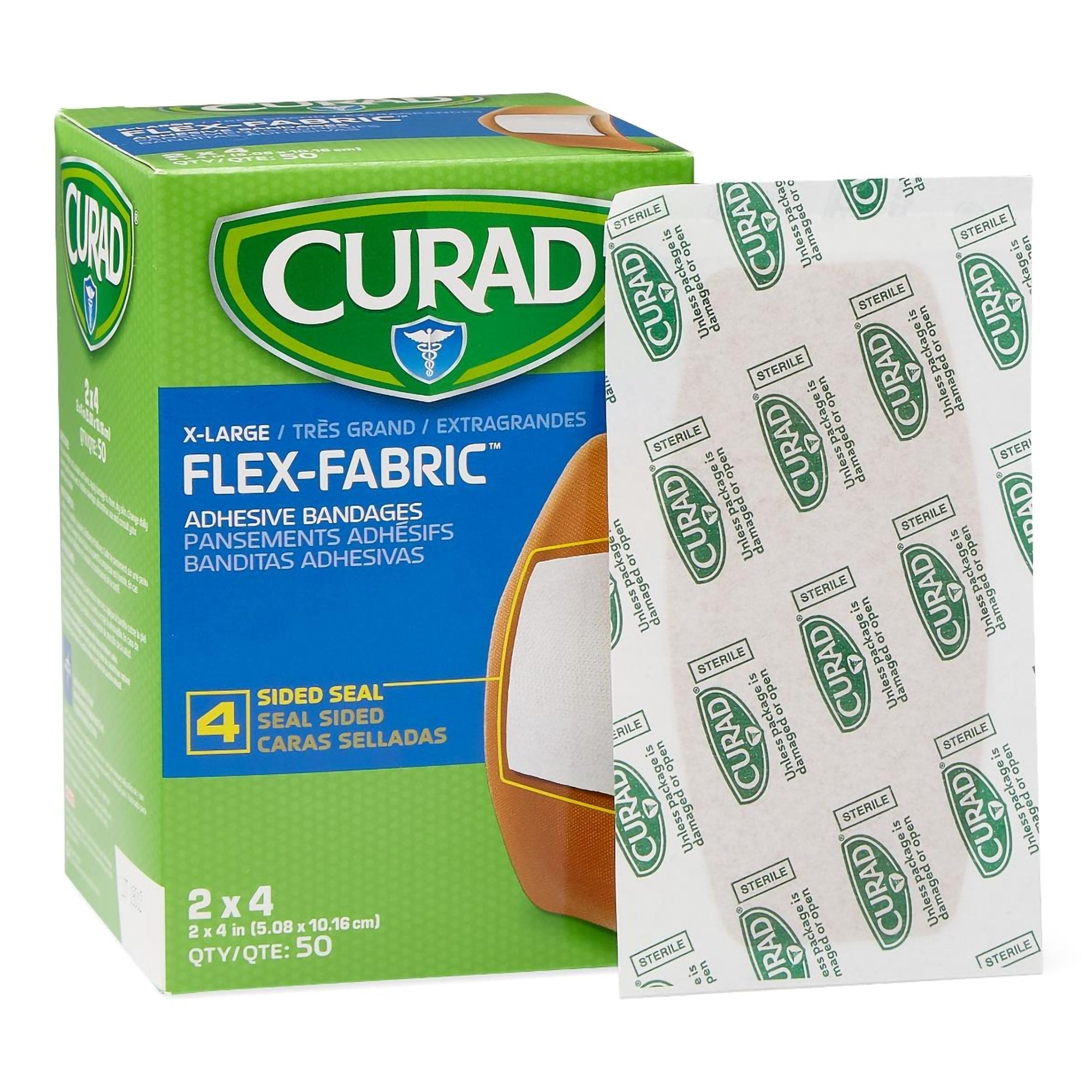 Adhesive Strip Curad Flex Fabric 2 X 4 Inch Fabric Rectangle Tan Sterile