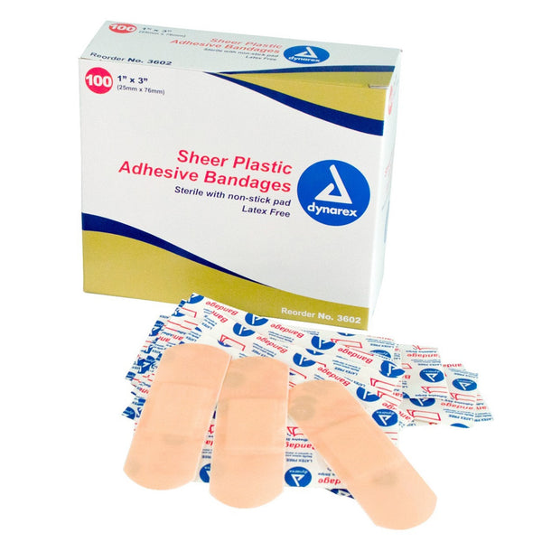 Adhesive Strip Dynarex 1 X 3 Inch Plastic Rectangle Sheer Sterile