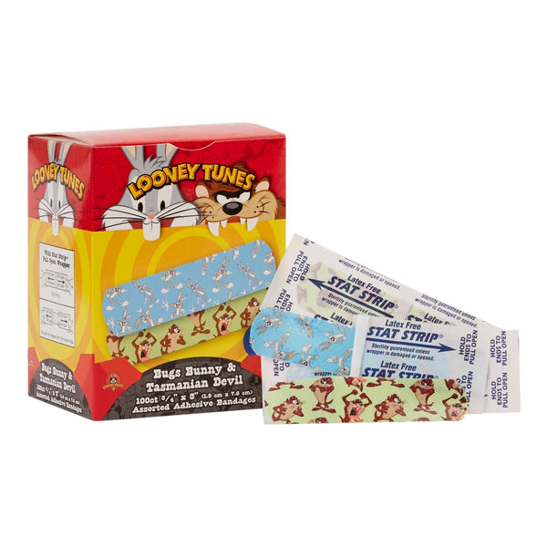 Adhesive Strip Looney Tunes Stat Strip 3/4 X 3 Inch Plastic Rectangle Kid Design (Looney Tunes Bugs and Taz) Sterile