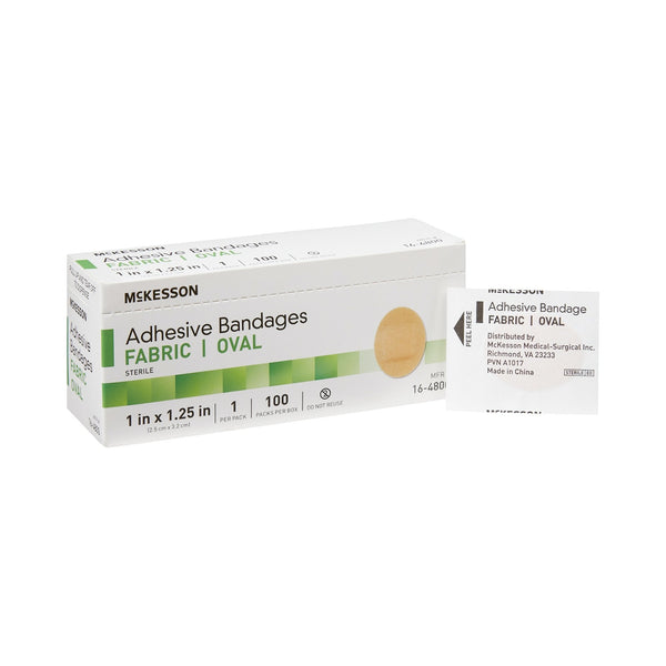 Adhesive Strip McKesson 1 X 1 1/4 Inch Fabric Oval Tan Sterile