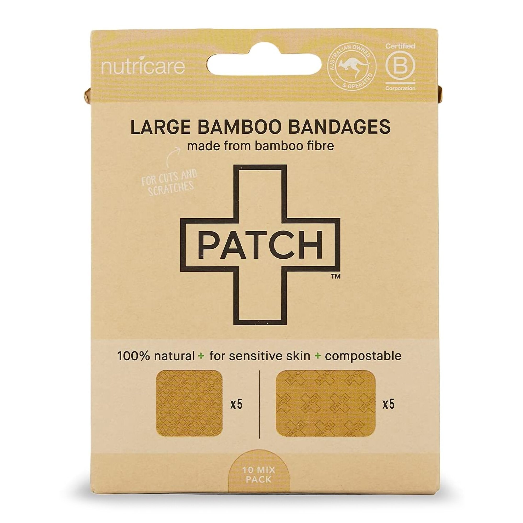 Adhesive Strip Patch 2 X 3 Inch / 3 X 3 Inch Bamboo Rectangle / Square Tan Sterile