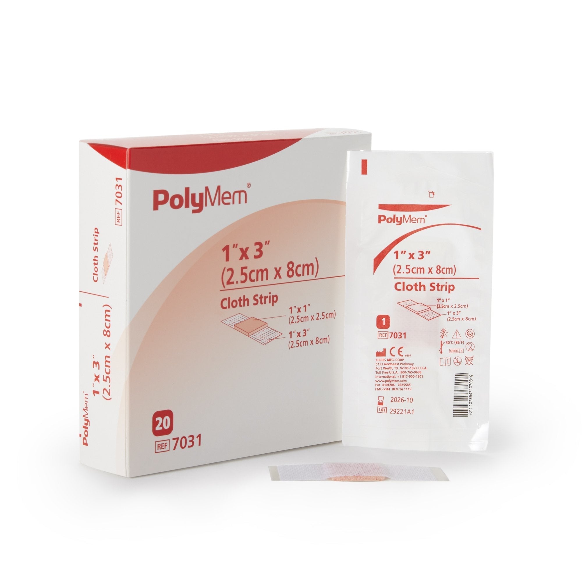 Adhesive Strip PolyMem 1 X 3 Inch Polyurethane / Film Rectangle Pink / White Sterile