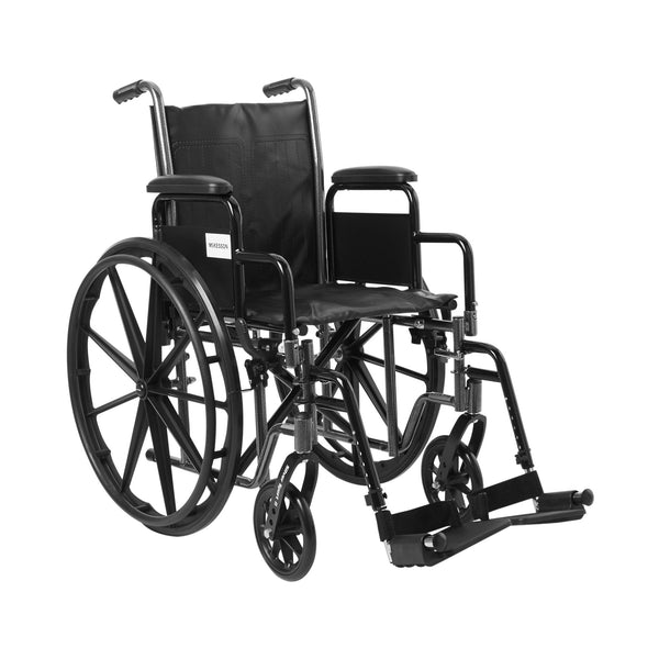 McKesson wheelchair front view with padded seat and armrests