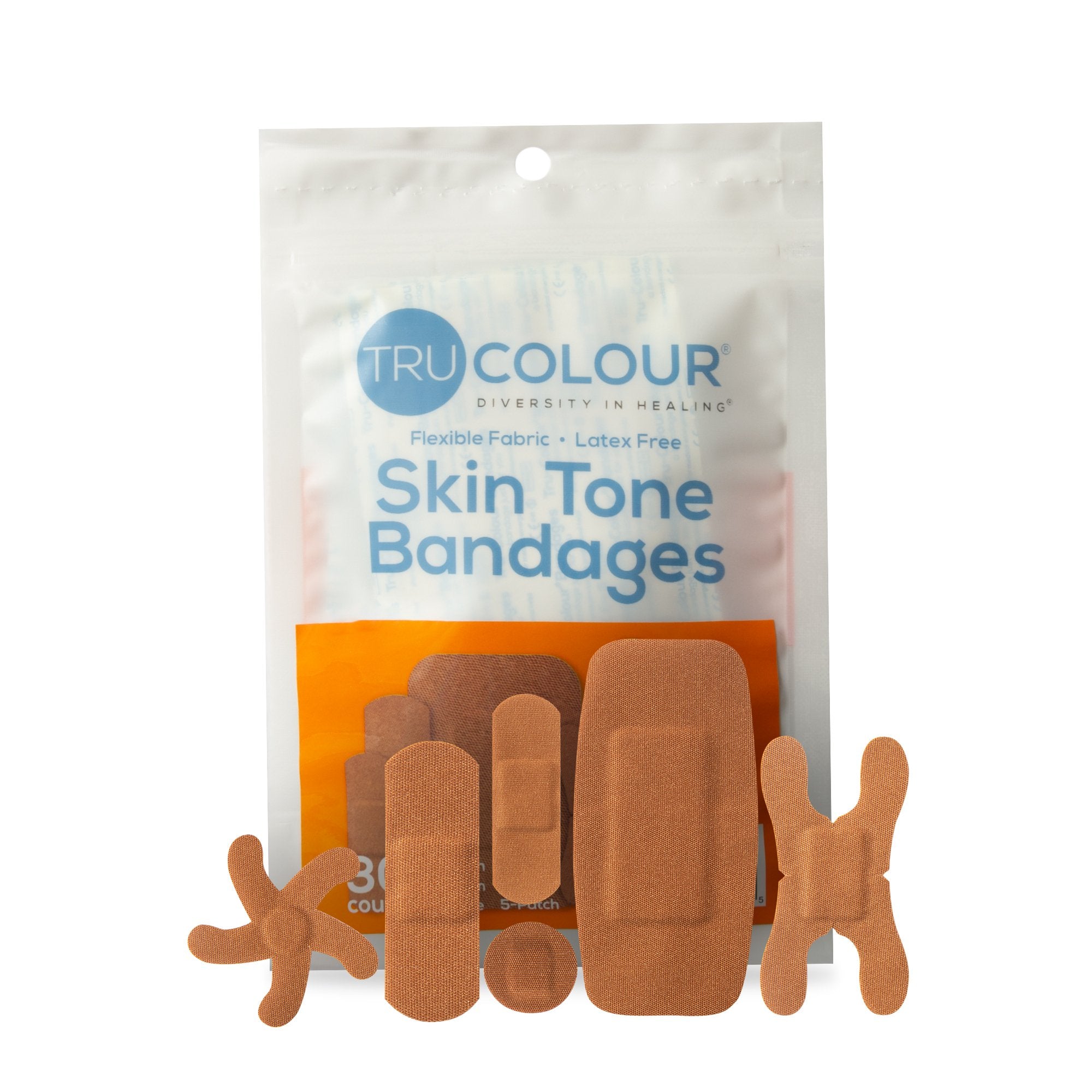 Waterproof Adhesive Strip Tru-Colour Assorted Sizes Fabric Rectangle / Spot / Patch / Fingertip / Knuckle Brown Sterile, Packaging Type- Case