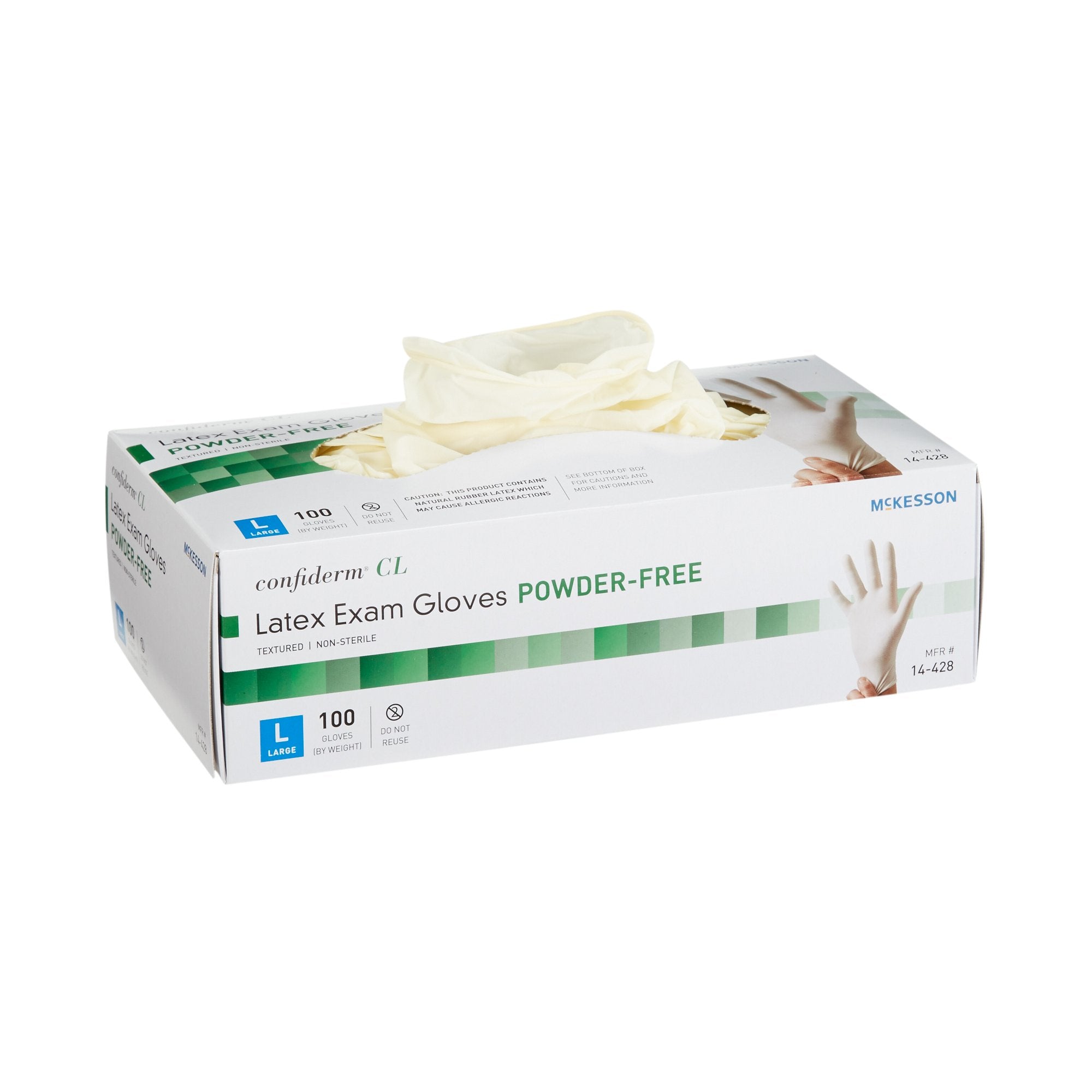 Exam Glove McKesson Confiderm Large NonSterile Latex Standard Cuff Length Textured Fingertips Ivory Not Rated, Packaging Type - Box