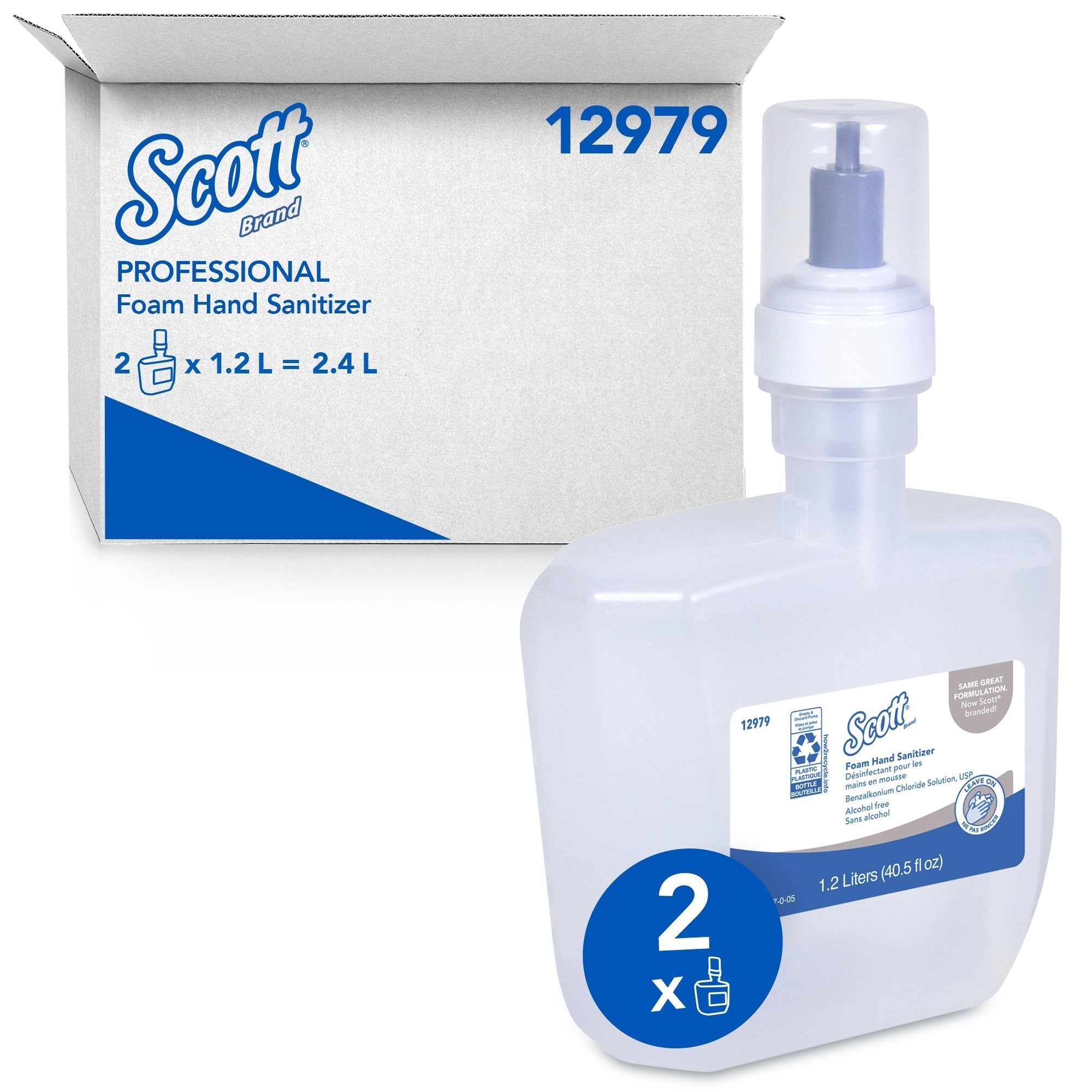 Alcohol Free Hand Sanitizer Scott Essential 1,200 mL BZK (Benzalkonium Chloride) Foaming Dispenser Refill Bottle
