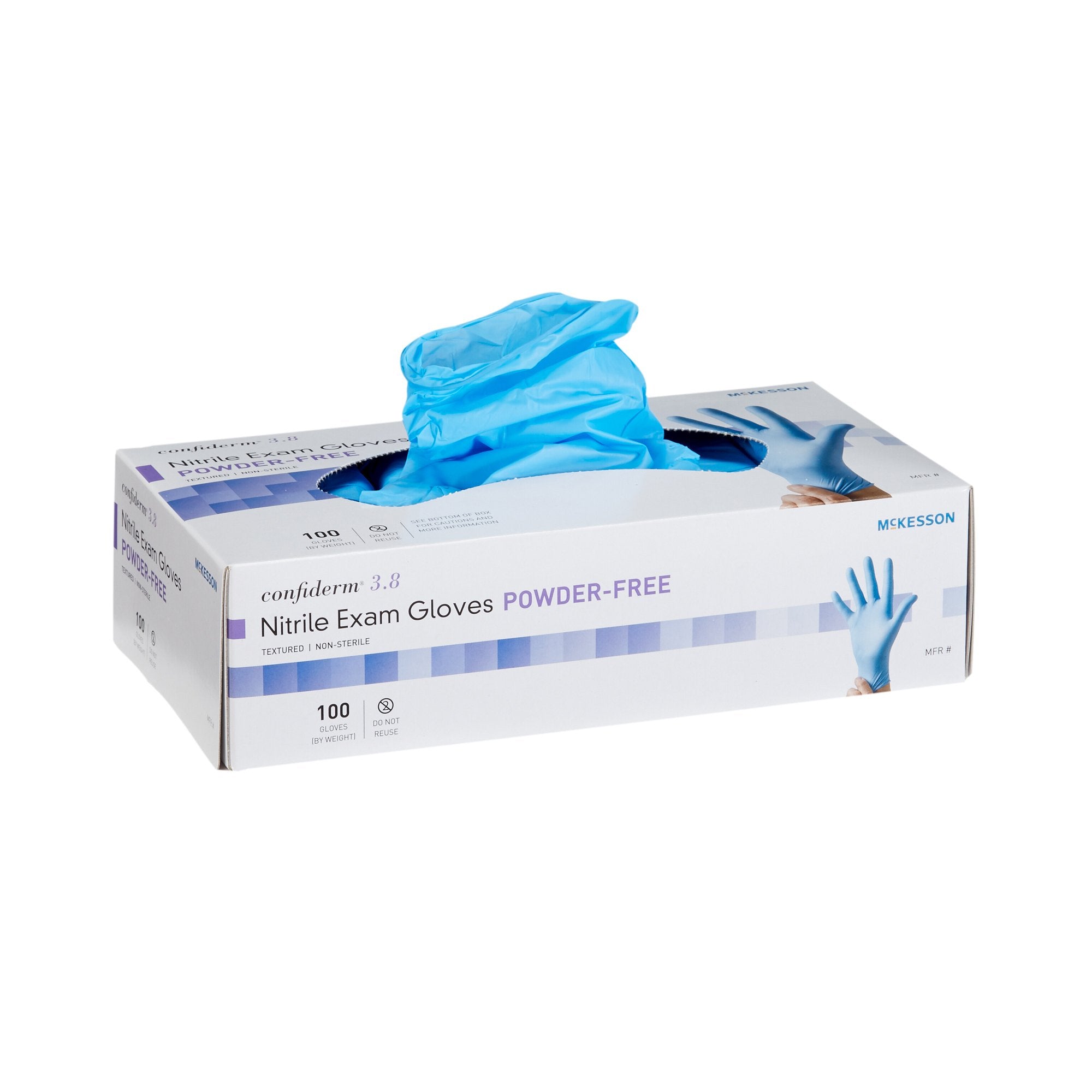 Exam Glove McKesson Confiderm 3.8 Large NonSterile Nitrile Standard Cuff Length Textured Fingertips Blue Not Rated