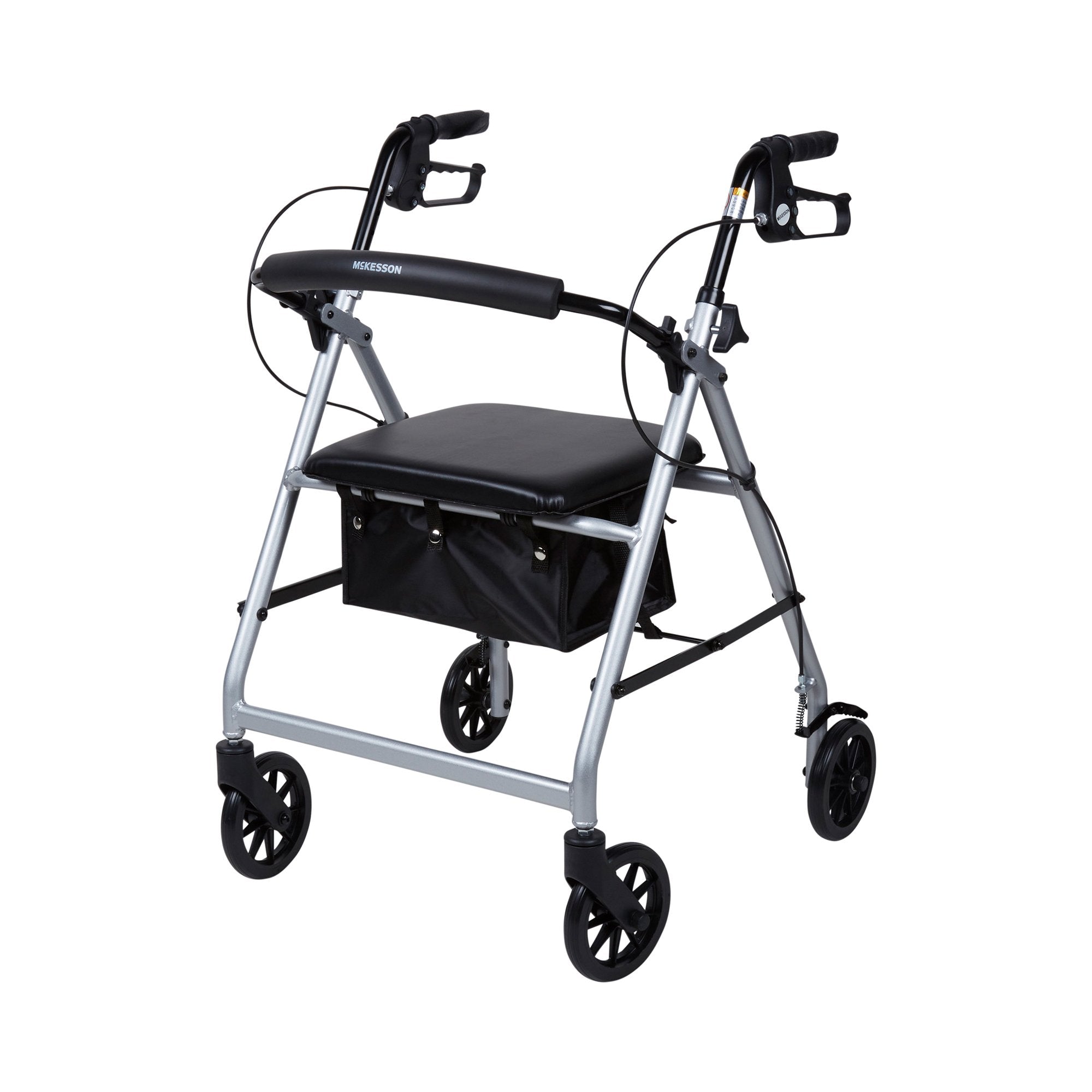 4 Wheel Rollator McKesson Silver Adjustable Height / Folding Aluminum Frame, Packaging Type- Each