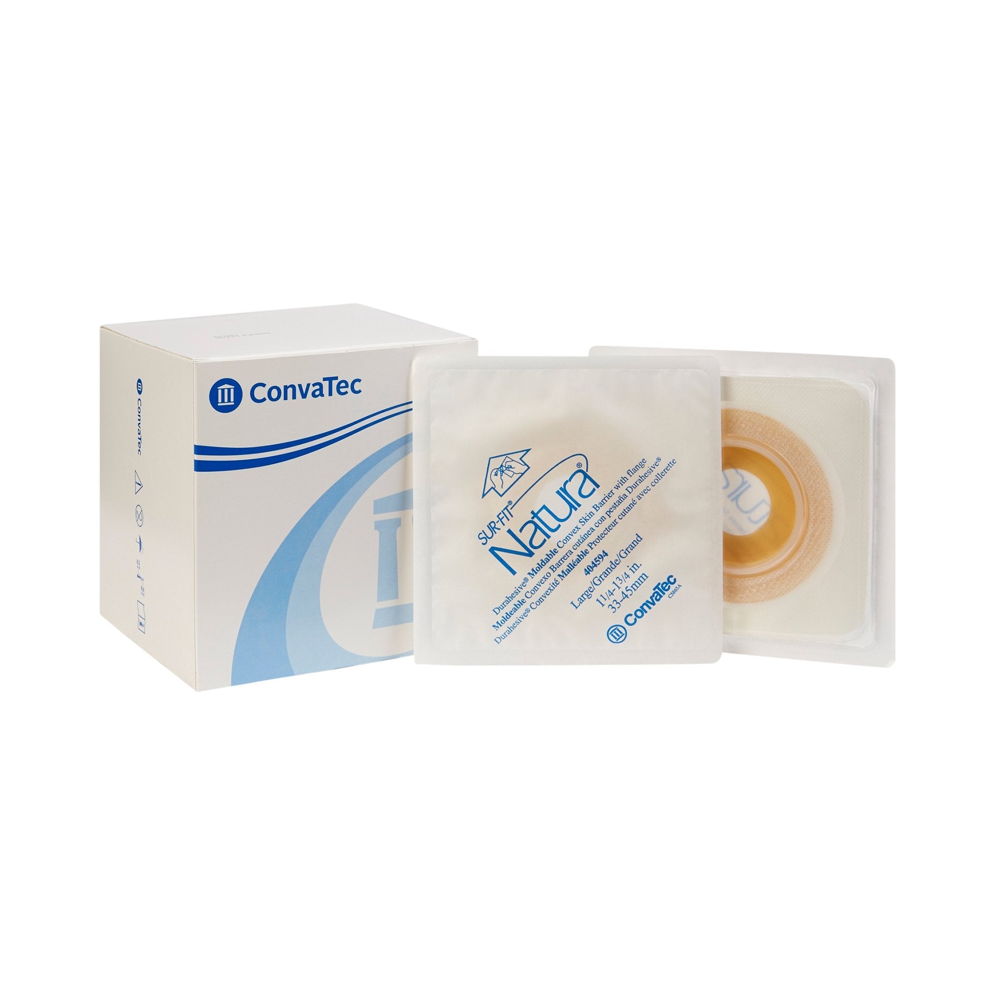 Ostomy Barrier Sur-Fit Natura Durahesive Moldable, Extended Wear Acrylic Tape 57 mm Flange Universal System Hydrocolloid 1-1/4 to 1-3/4 Inch Opening 4-1/2 X 4-1/2 Inch