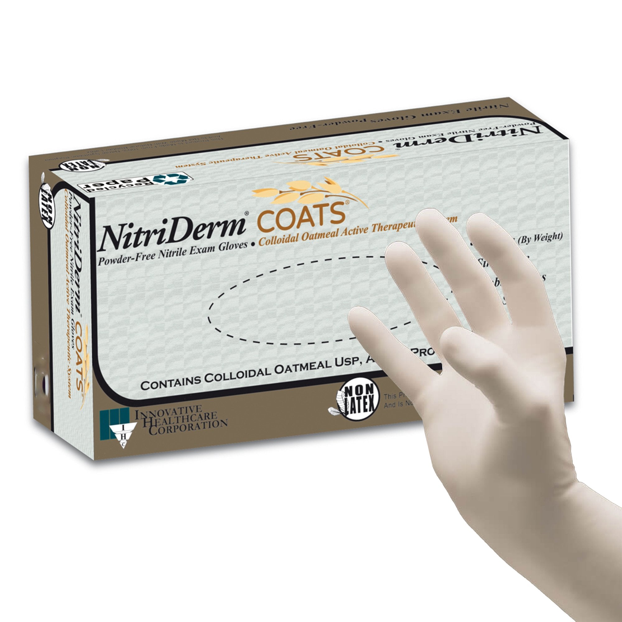 Exam Glove NitriDerm COATS Large NonSterile Nitrile Standard Cuff Length Fully Textured White Chemo Tested, Packaging Type- Box